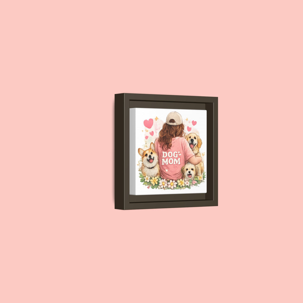 Dog Mom Canvas Print — Framed Matte Wall Art with Cute Dogs & Hearts