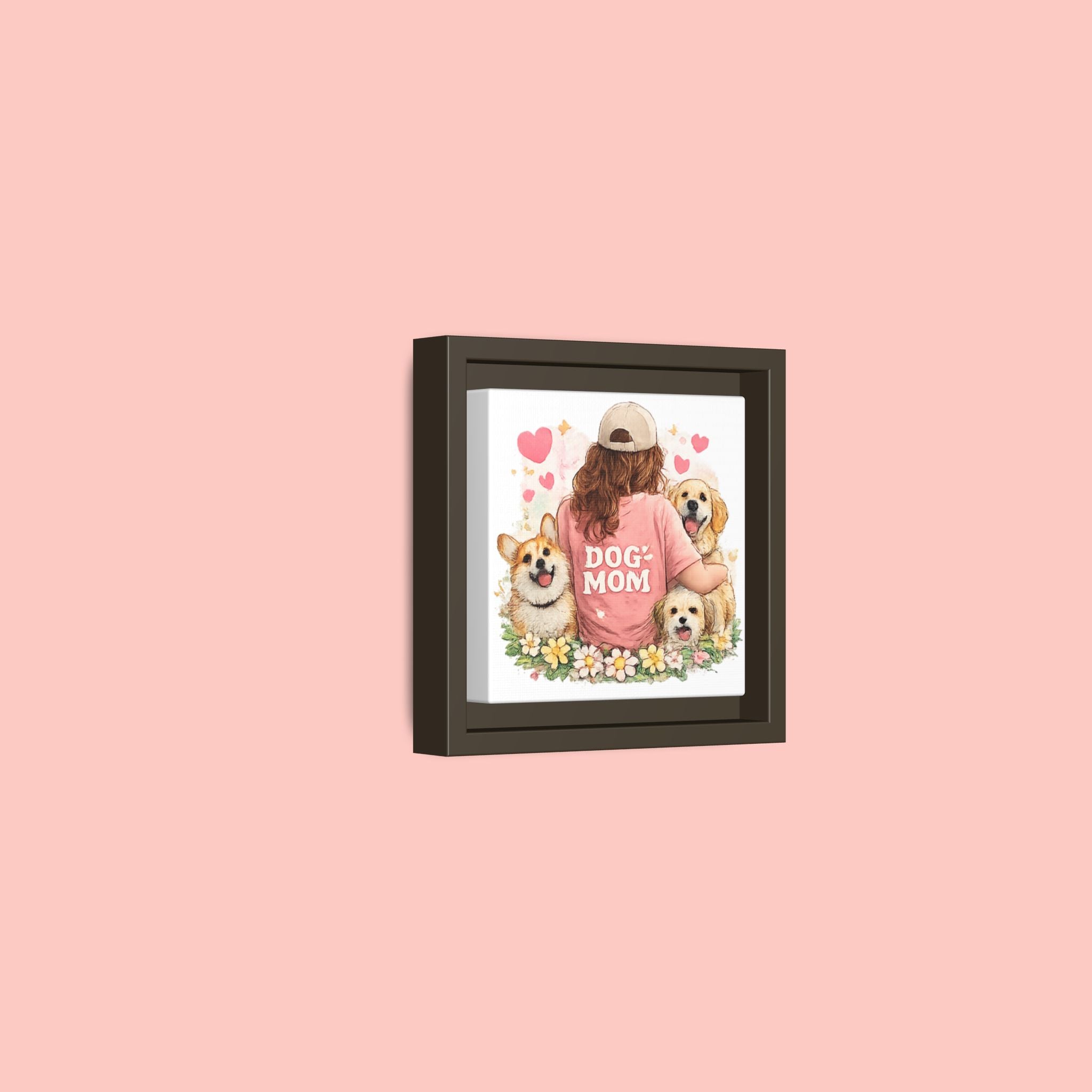 Dog Mom Canvas Print — Framed Matte Wall Art with Cute Dogs & Hearts