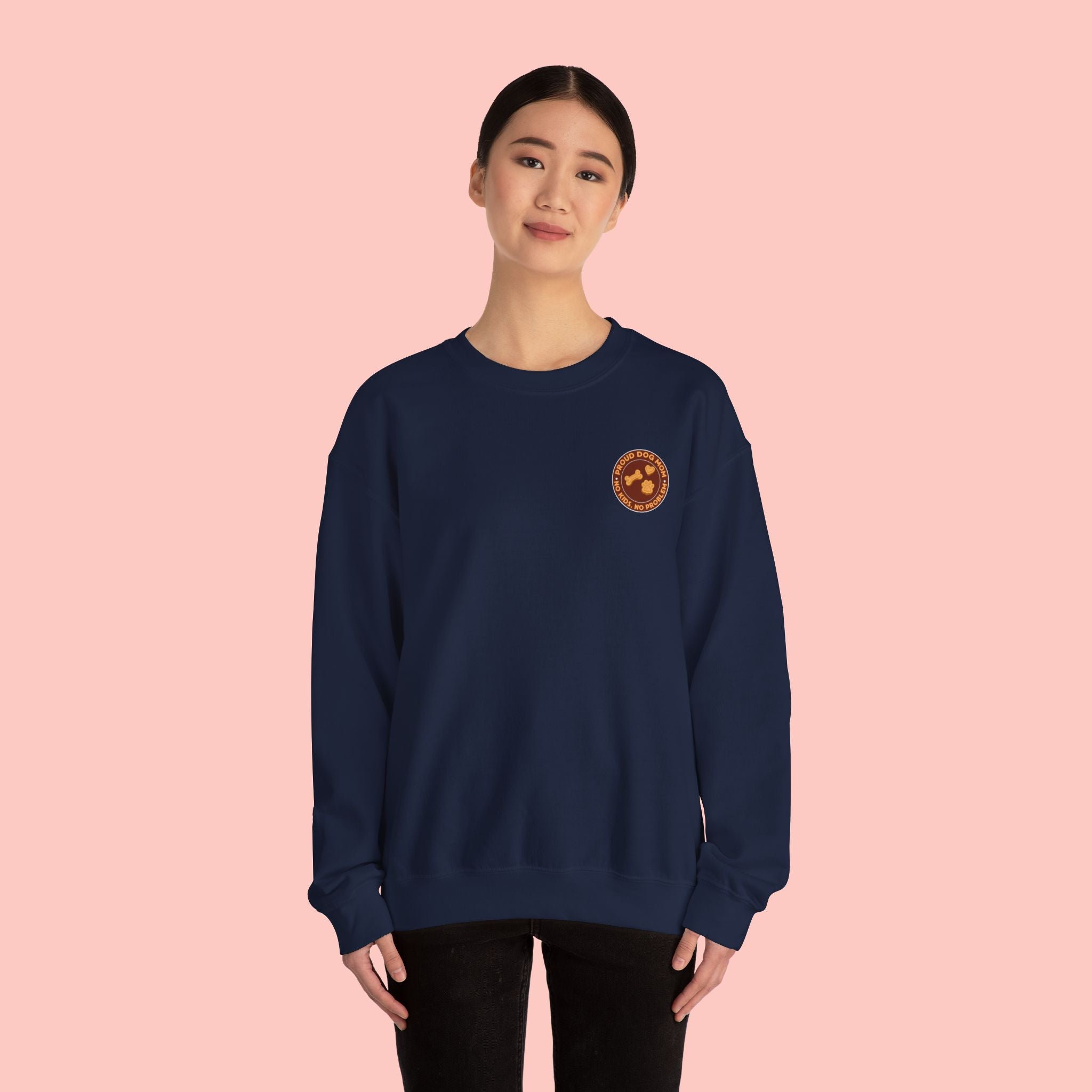 Proud Dog Mom Crewneck Sweatshirt — “No Kids, No Problem” Graphic