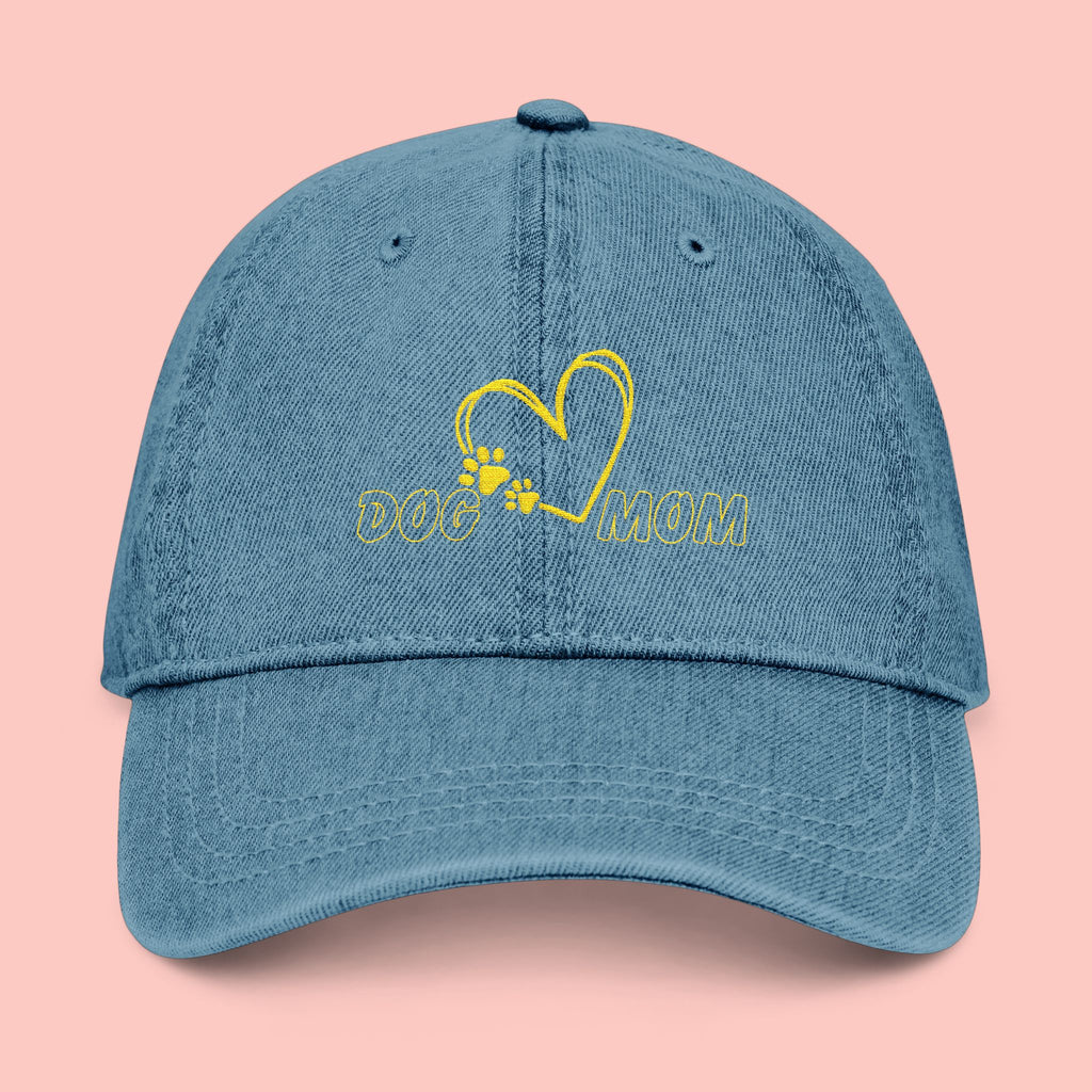 Dog Mom Embroidered Denim Hat — Heart & Paw Cap