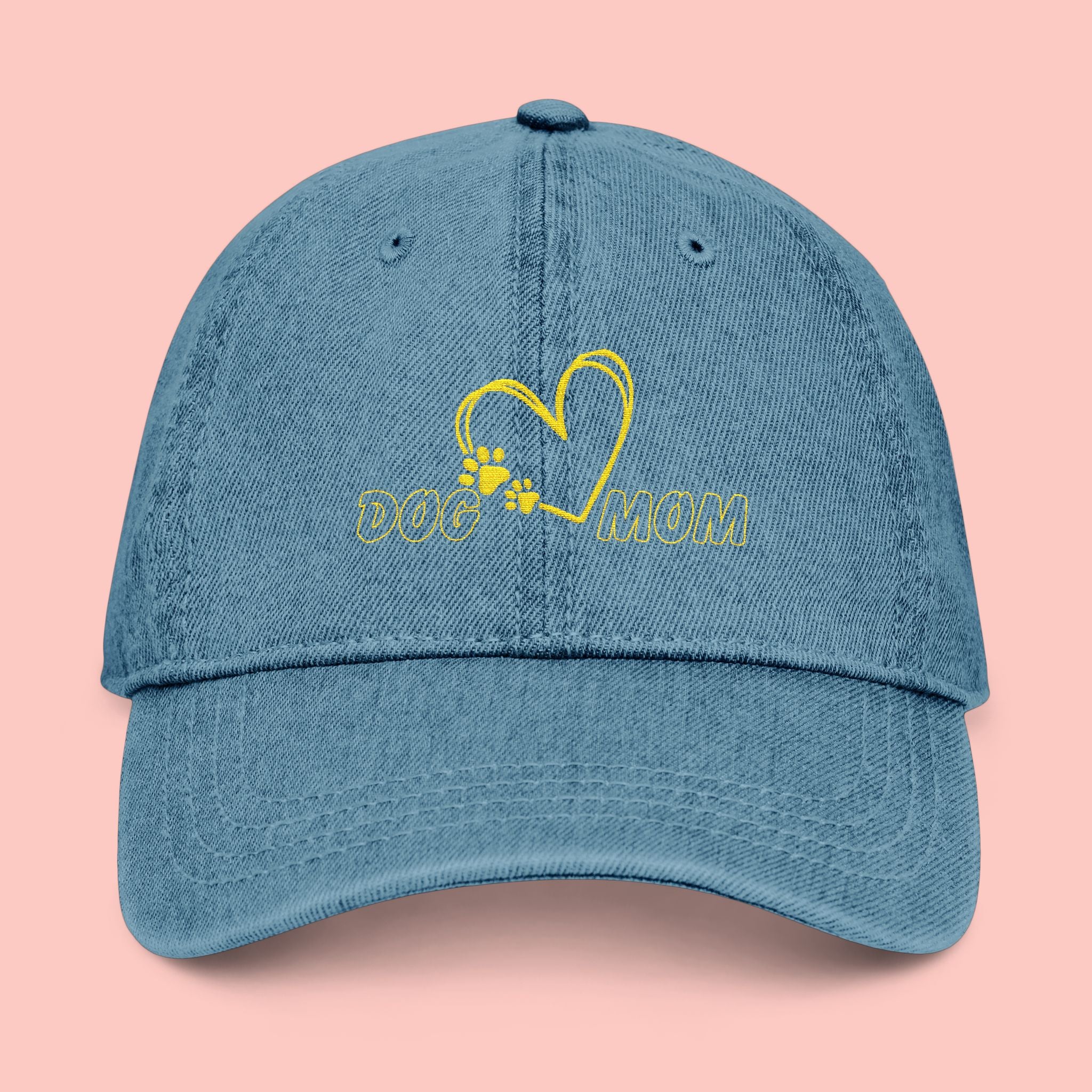 Dog Mom Embroidered Denim Hat — Heart & Paw Cap