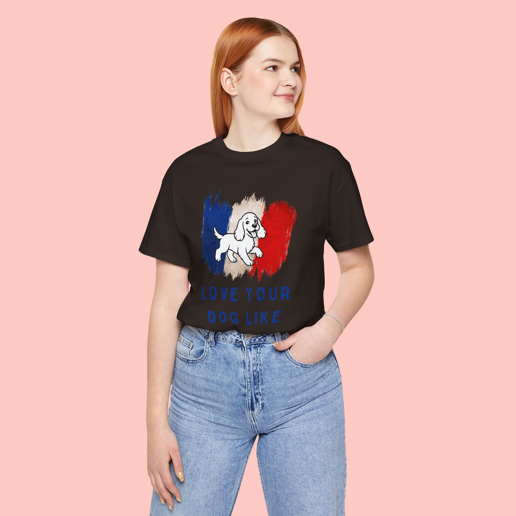 Love Your Dog Like Me T-Shirt — French Flag Heart Puppy Tee