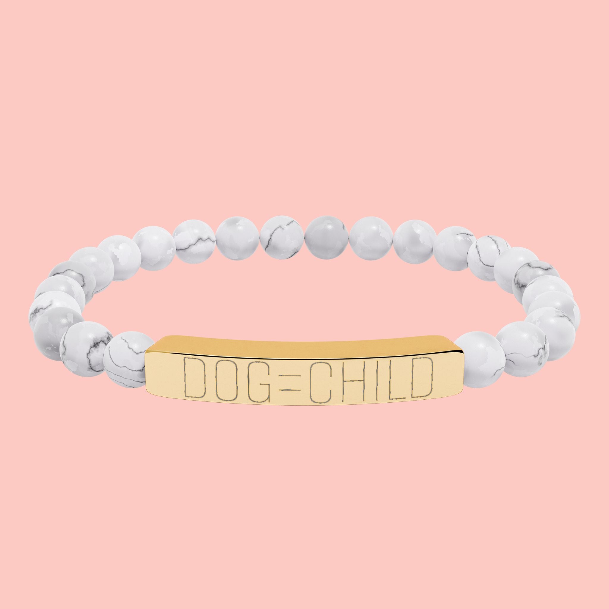 Engraved Natural Stone Bar Bracelet — Personalized Stretch Beaded Bracelet
