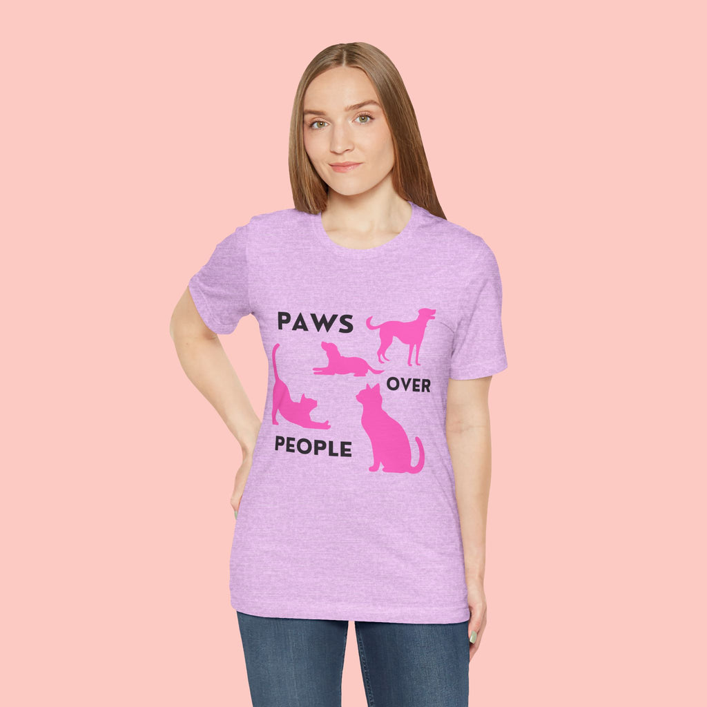 Paws Over People Tee — Pink Cats & Dogs Graphic T-Shirt