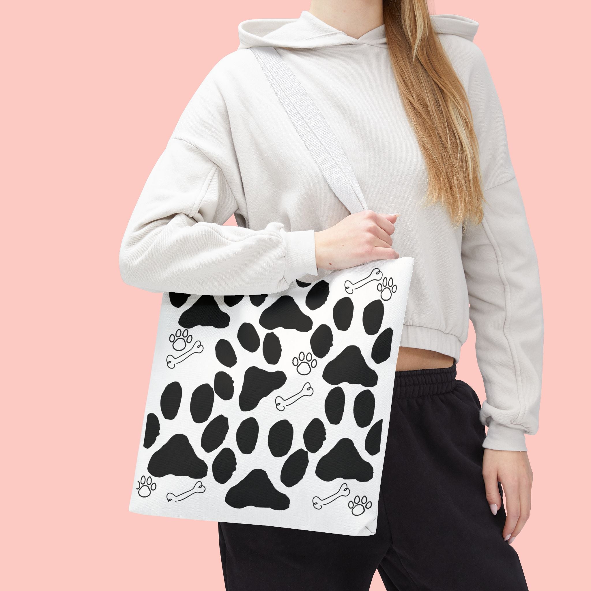 Dalmatian Paw Print Tote Bag — Dog Bones & Paw Pattern AOP Tote