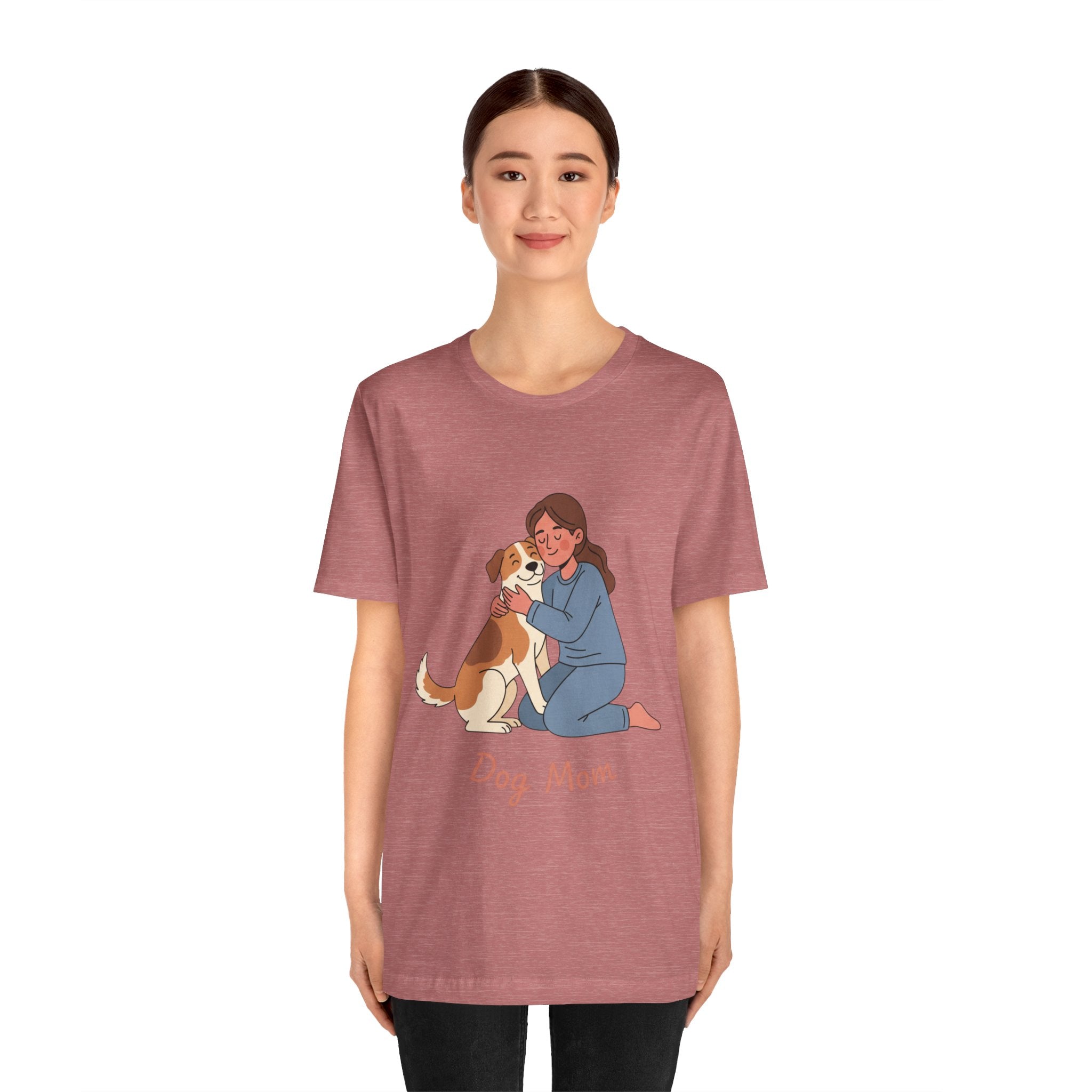 Dog Mom T‑Shirt — Cute Woman Hugging Dog Graphic Tee