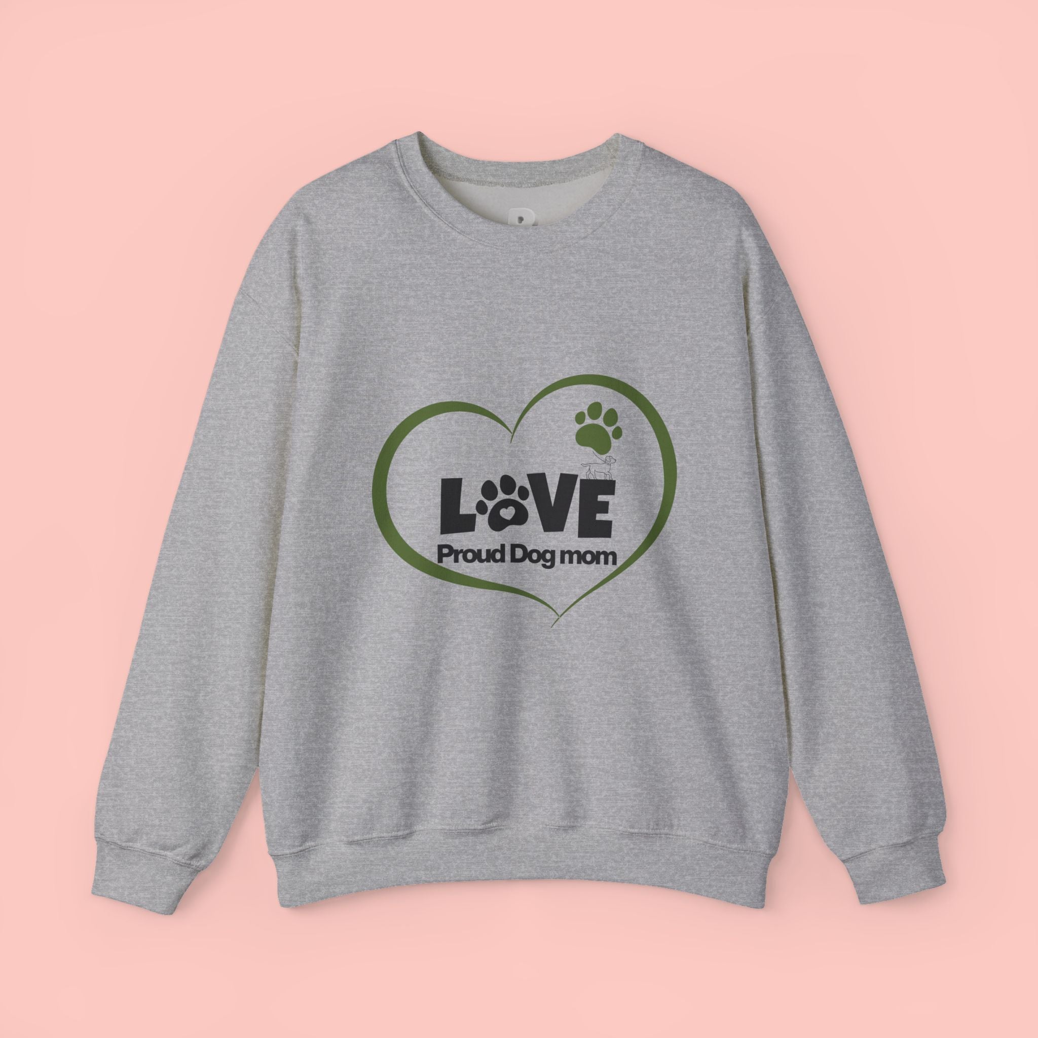 Dog Mom Heart Crewneck Sweatshirt — "LOVE Proud Dog Mom" Graphic