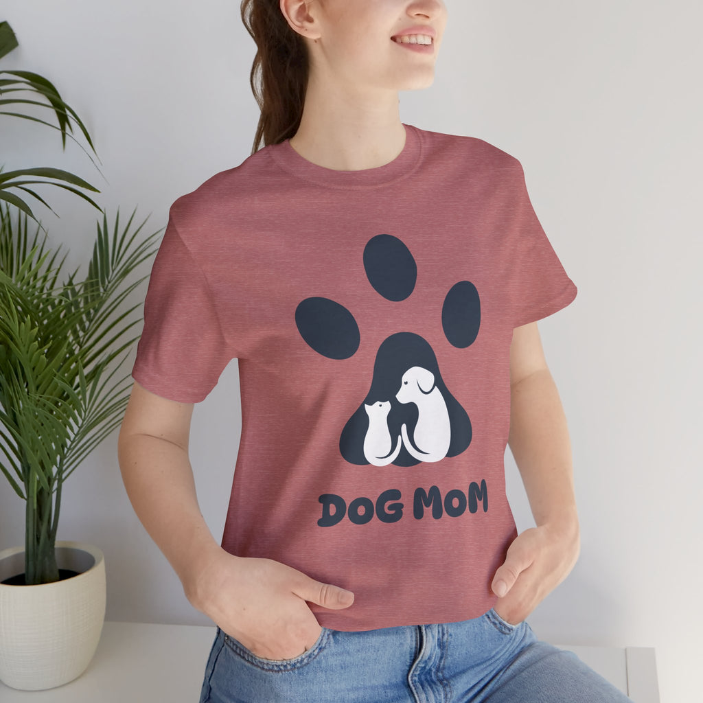 Dog Mom T‑Shirt — Paw Print with Dog & Puppy Graphic