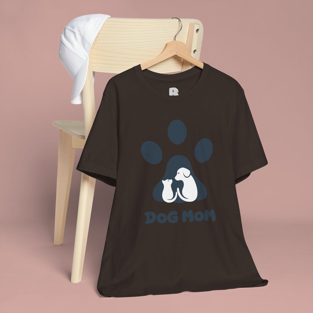 Dog Mom T‑Shirt — Paw Print with Dog & Puppy Graphic