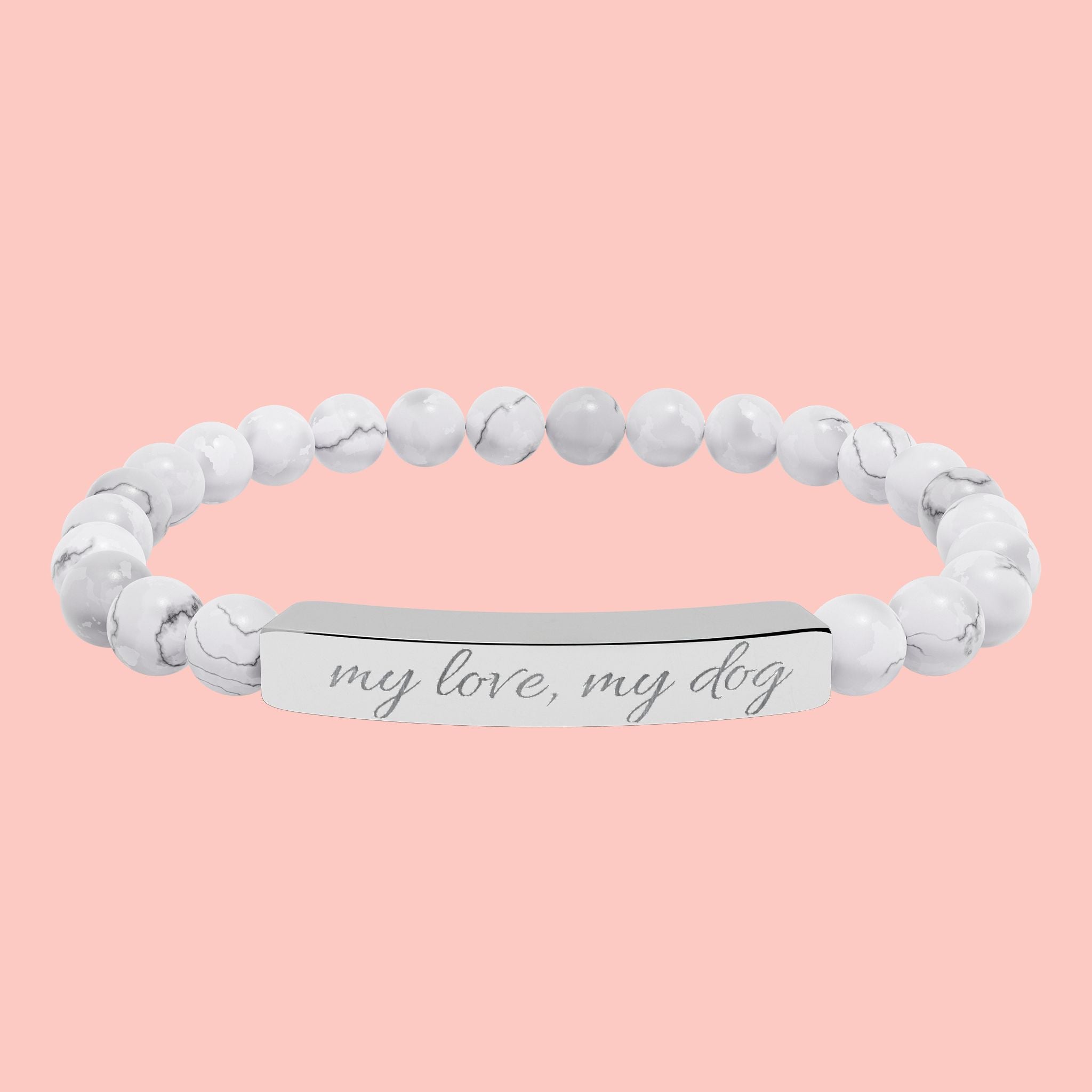 Engraved Natural Stone Stretch Bar Bracelet — Personalized Beaded Healing Jewelry