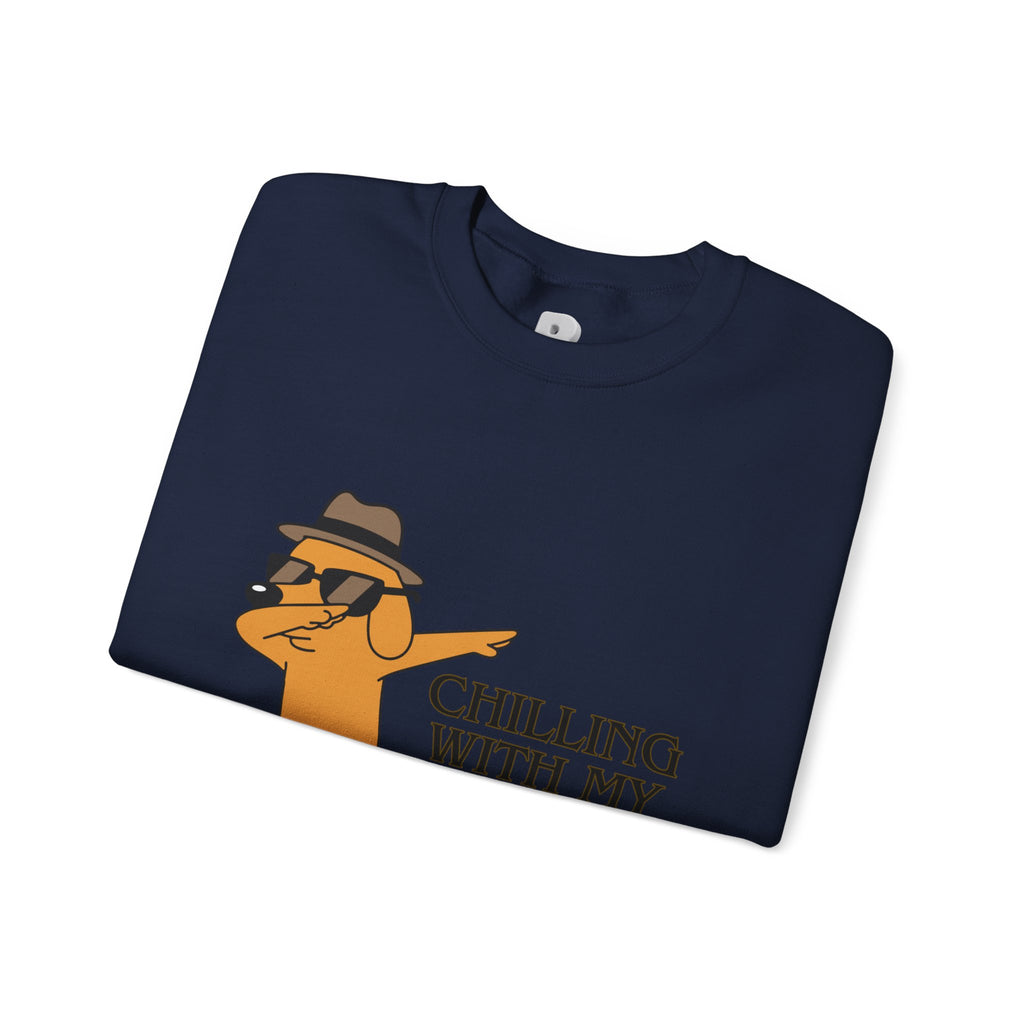 Chilling With My Chind Crewneck Sweatshirt — Funny Dab Dog Graphic Sweatshirt