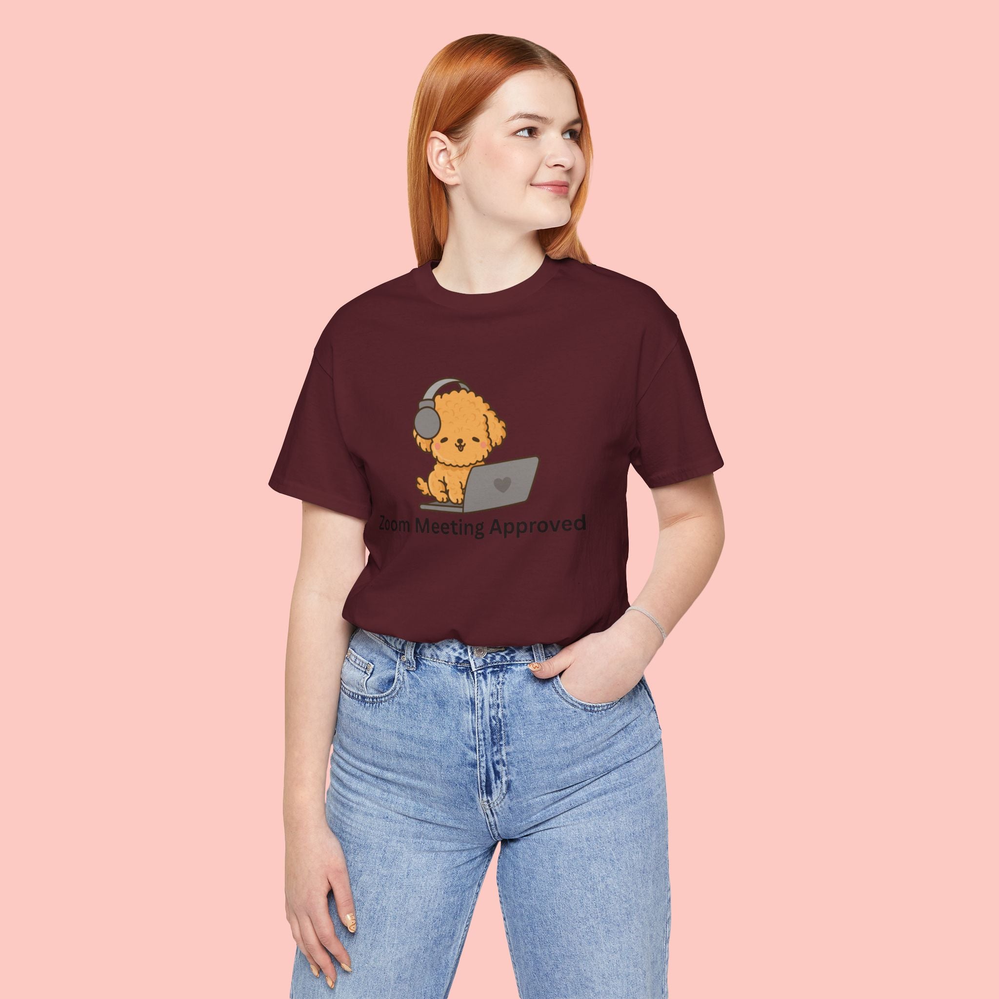 Zoom Meeting Approved Tee — Cute Puppy with Headset Laptop Graphic