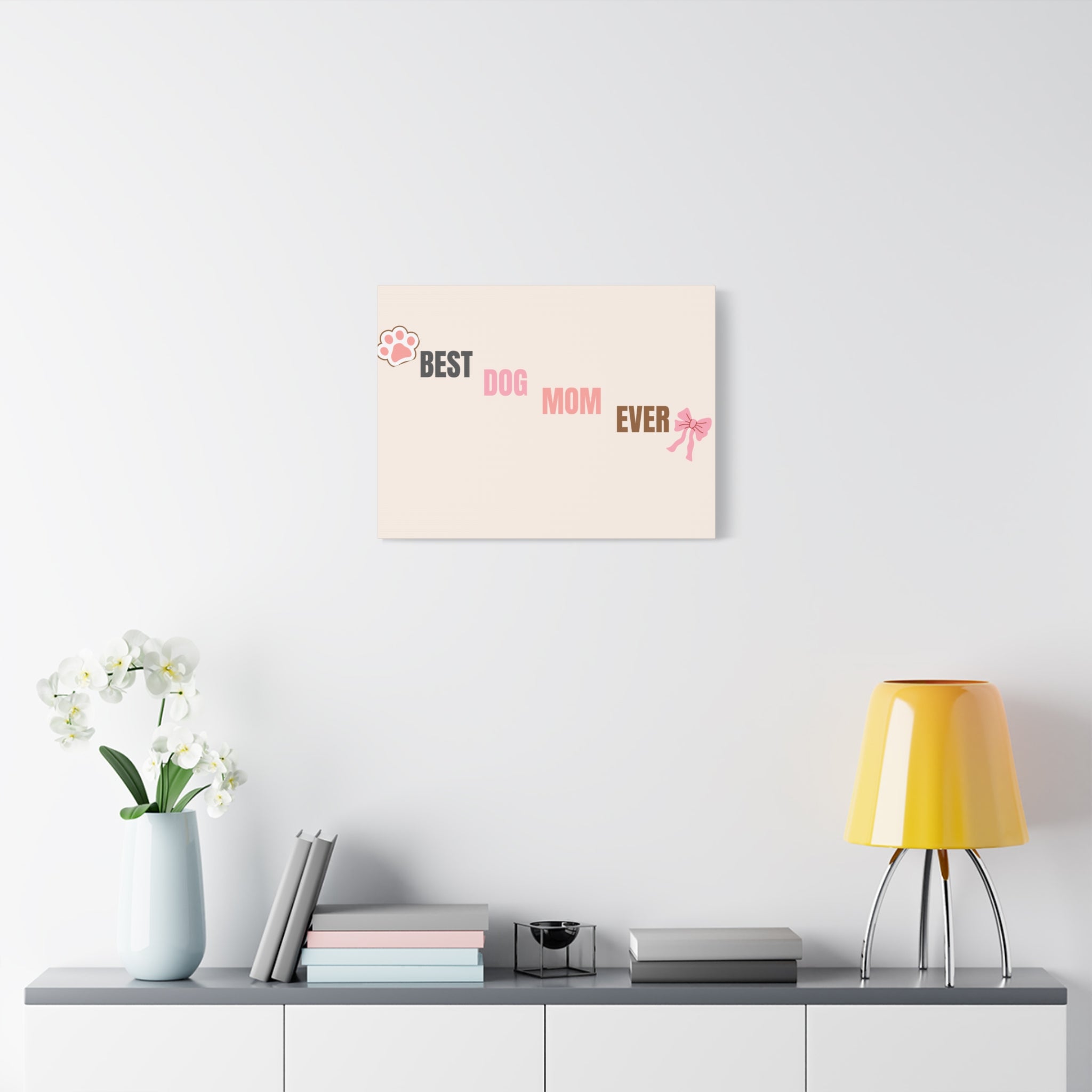 Best Dog Mom Ever Canvas Wall Art — Pink Paw & Bow Matte Stretched Canvas