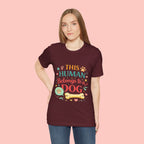 Dog Lover T-Shirt — "This Human Belongs to a Dog" Cute Paw Print Tee
