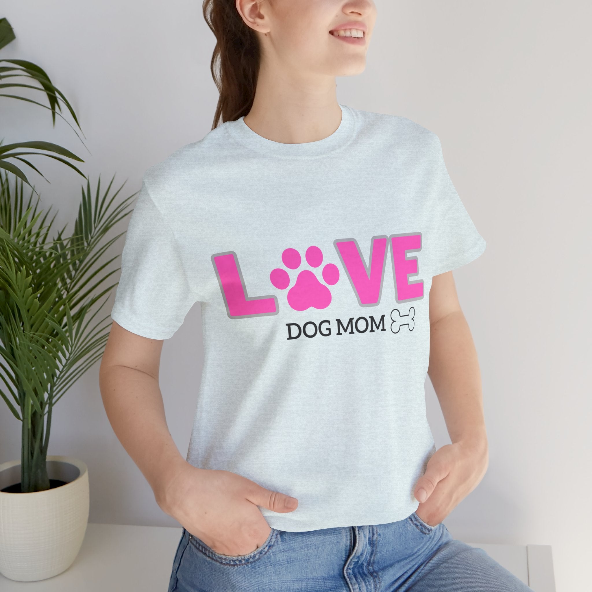 Love Dog Mom T-Shirt — Pink Paw Graphic Tee