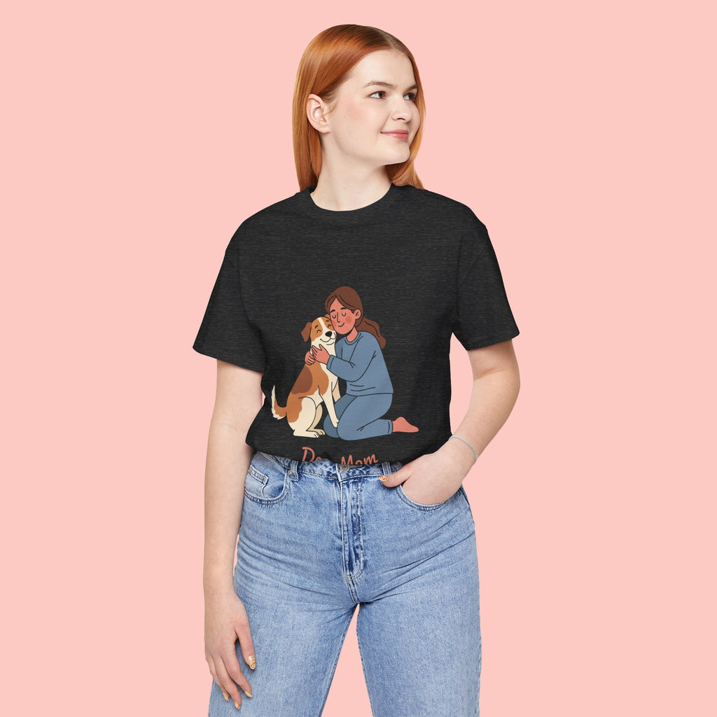 Dog Mom T‑Shirt — Cute Woman Hugging Dog Graphic Tee