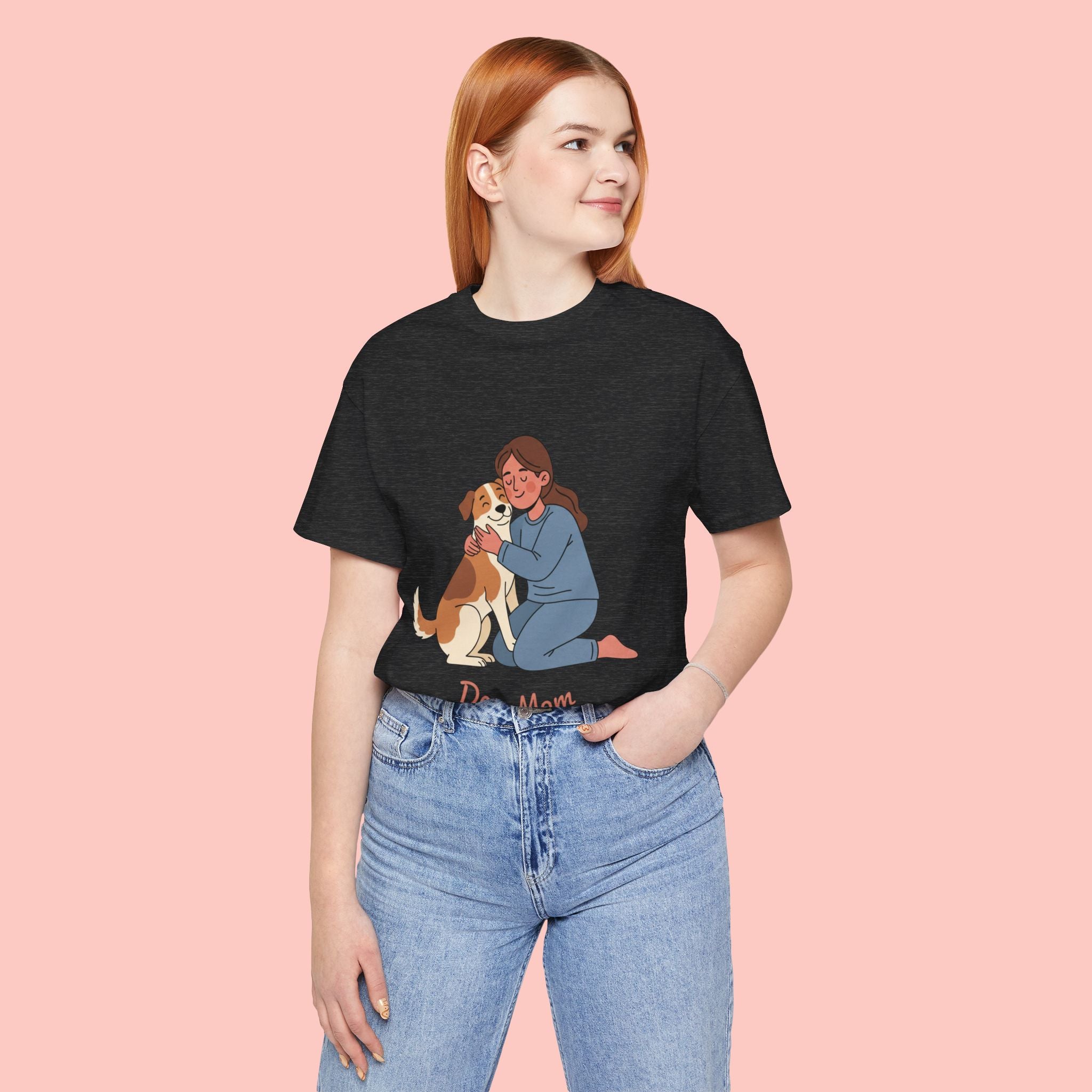 Dog Mom T‑Shirt — Cute Woman Hugging Dog Graphic Tee