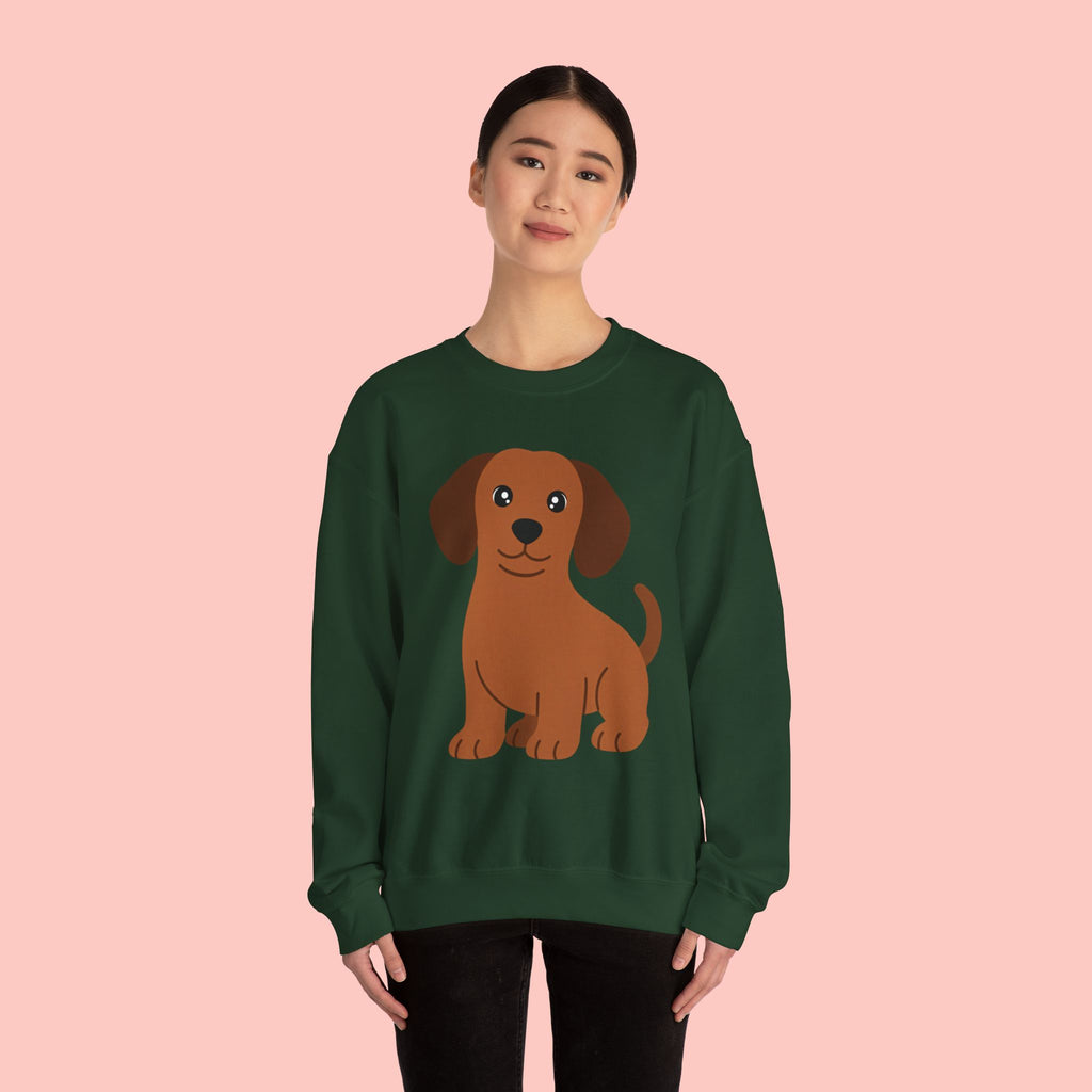 Cute Brown Puppy Sweatshirt — Cartoon Dachshund Crewneck for Dog Lovers