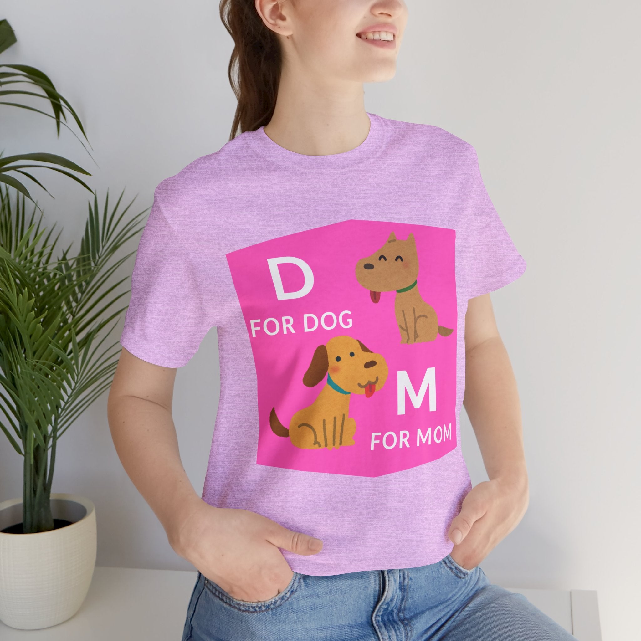 Dog Mom T-Shirt — Cute Pink "D for Dog, M for Mom" Graphic Tee
