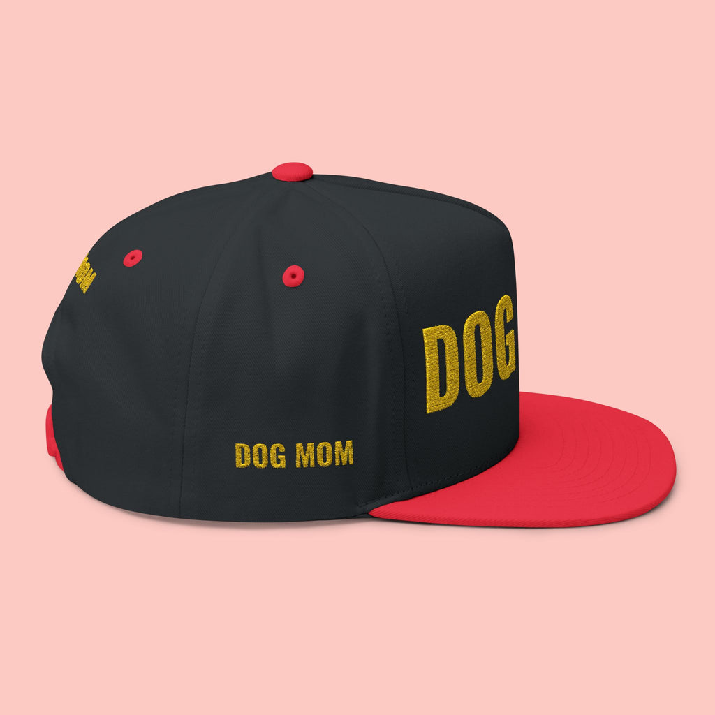 Dog Mom Flat Bill Cap — Embroidered Gold Sparkle