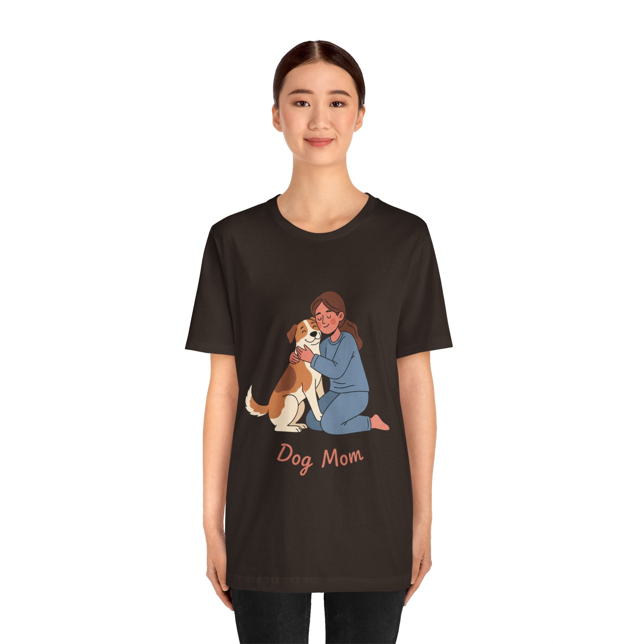Dog Mom T‑Shirt — Cute Woman Hugging Dog Graphic Tee