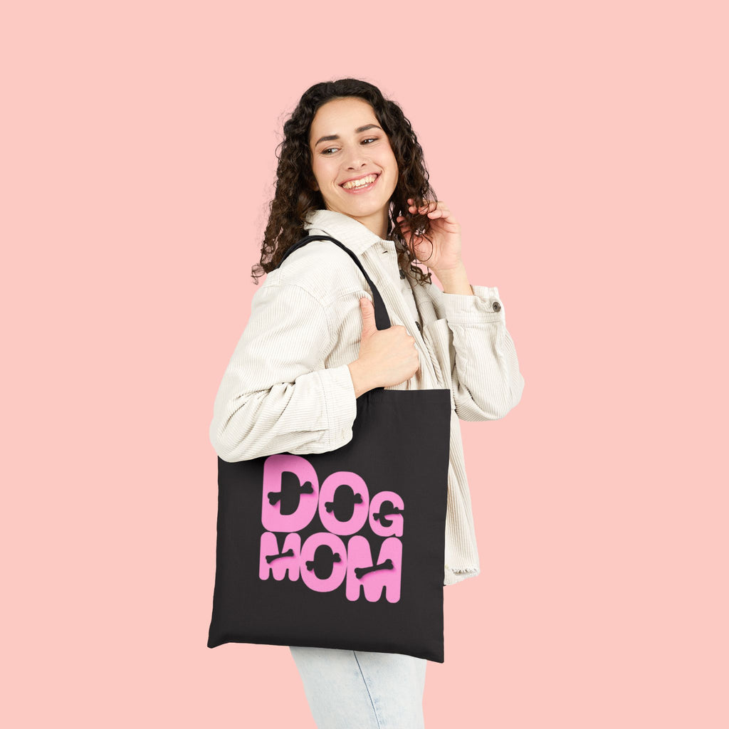 Dog Mom Canvas Tote Bag — Pink Retro Graphic Cotton Shopper for Pet Lovers