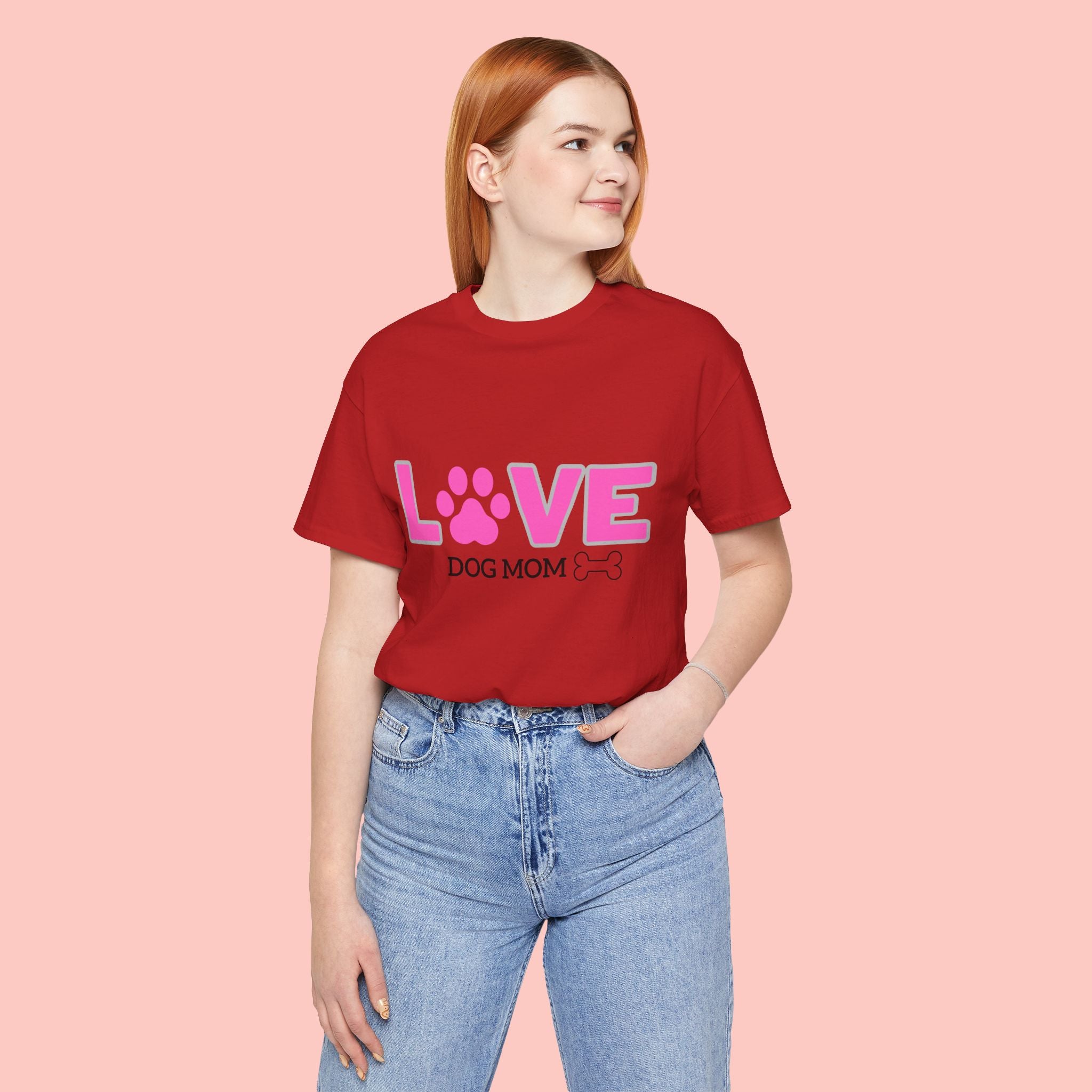 Love Dog Mom T-Shirt — Pink Paw Graphic Tee