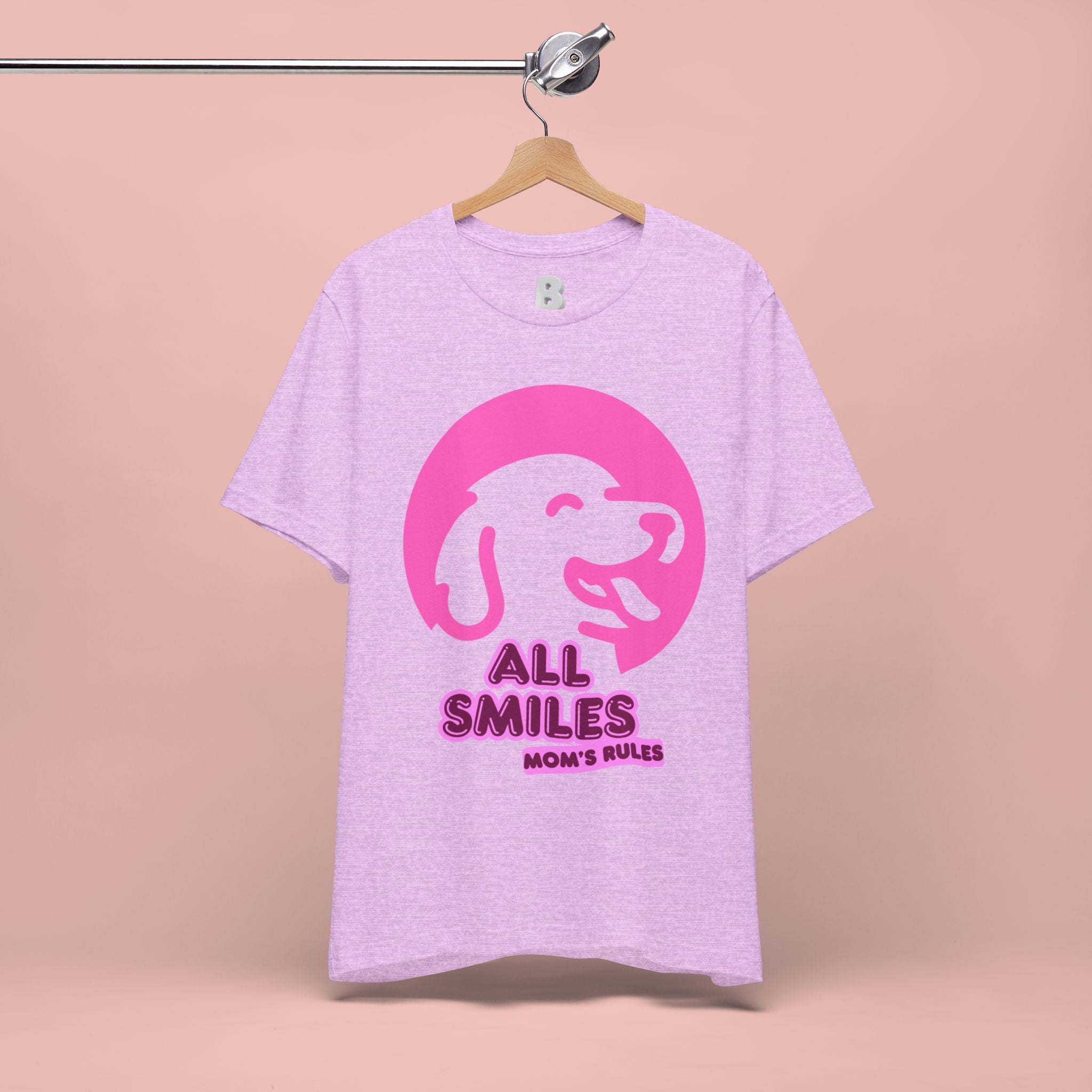 All Smiles Mom's Rules T-Shirt — Cute Pink Dog Graphic Tee for Moms & Pet Lovers