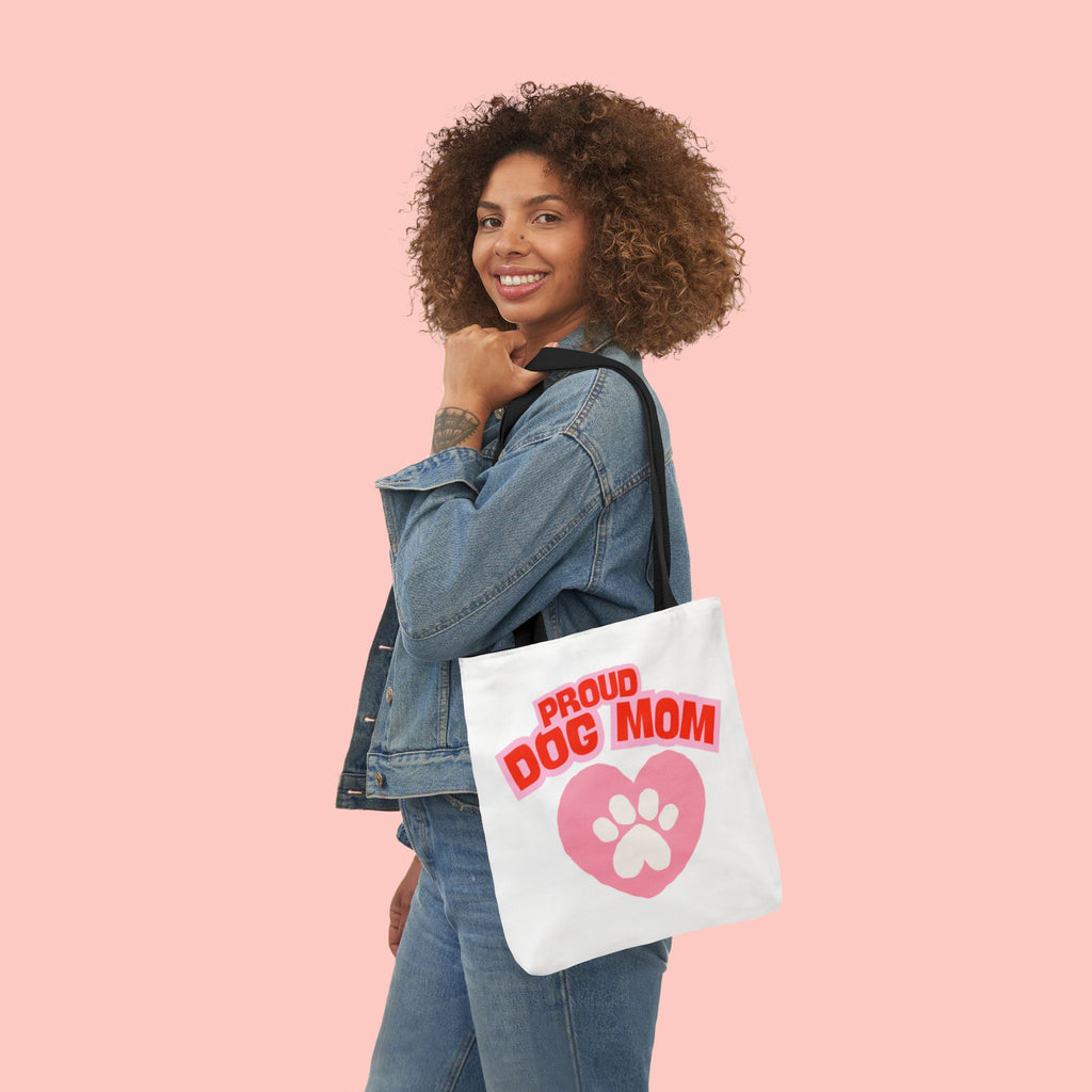 Proud Dog Mom Canvas Tote Bag – Pink Paw Heart Dog Mom Gift