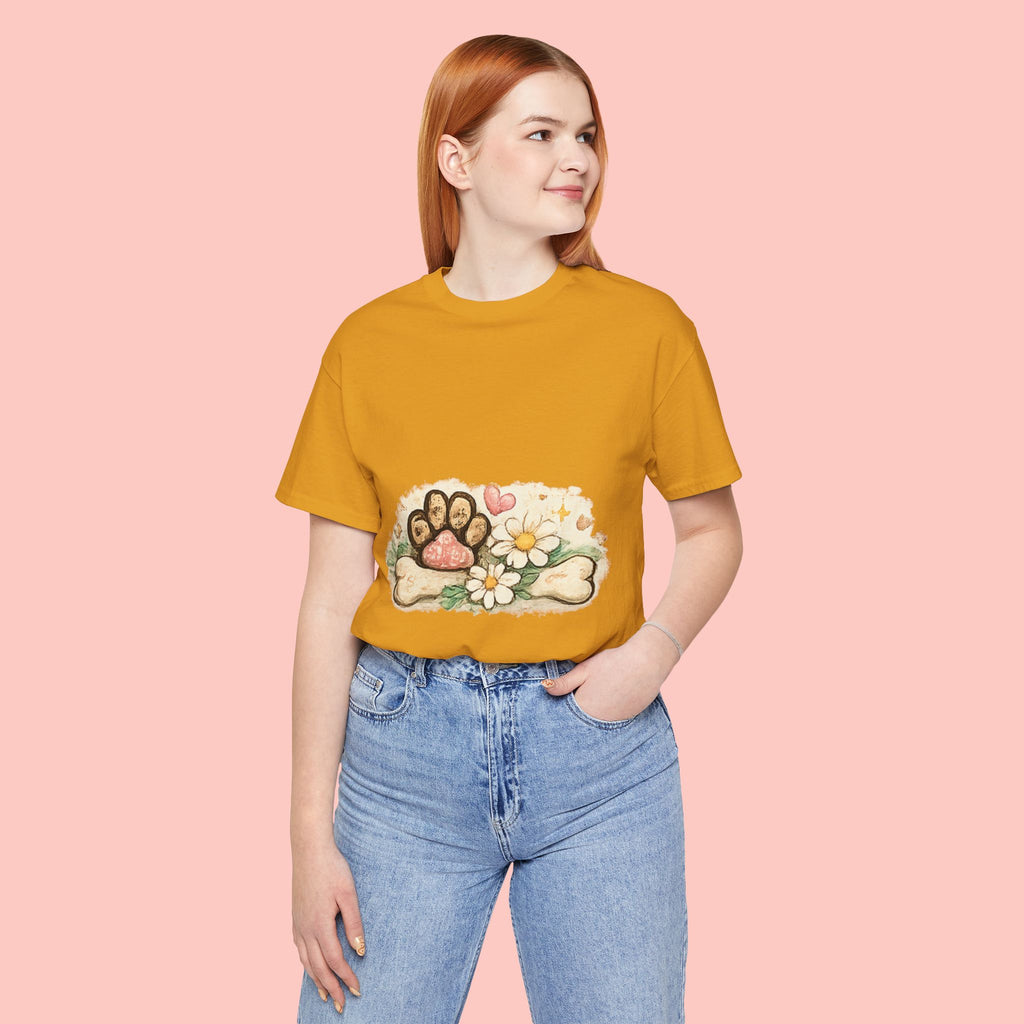 Dog Paw Floral T-Shirt — Cute Paw Print, Bone & Daisies Tee