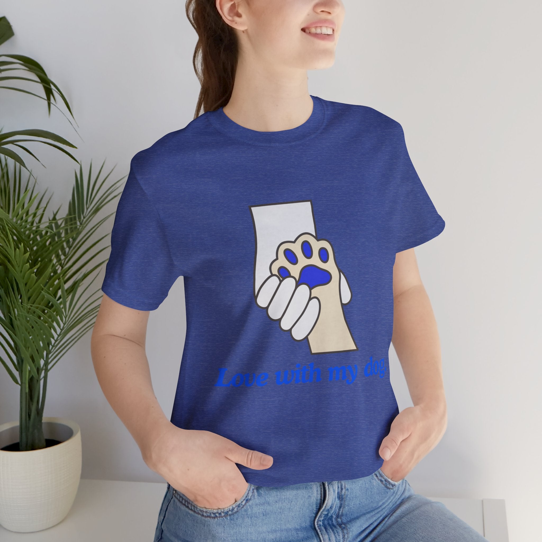Dog Lover T-Shirt — "Love with my dog." Paw Print Graphic