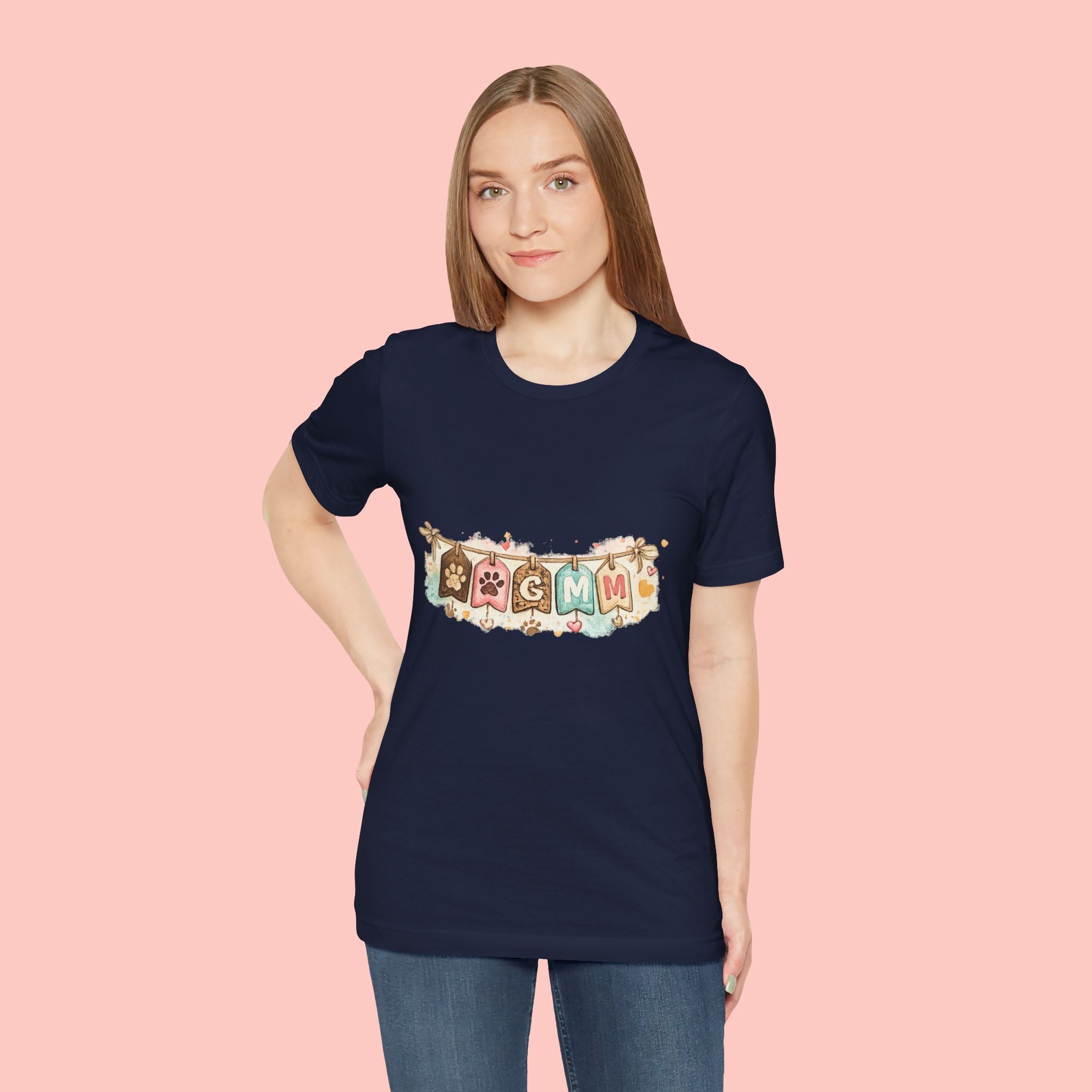 Pet Mom Banner Tee — Cute Paw Print "MOM" Graphic T-Shirt