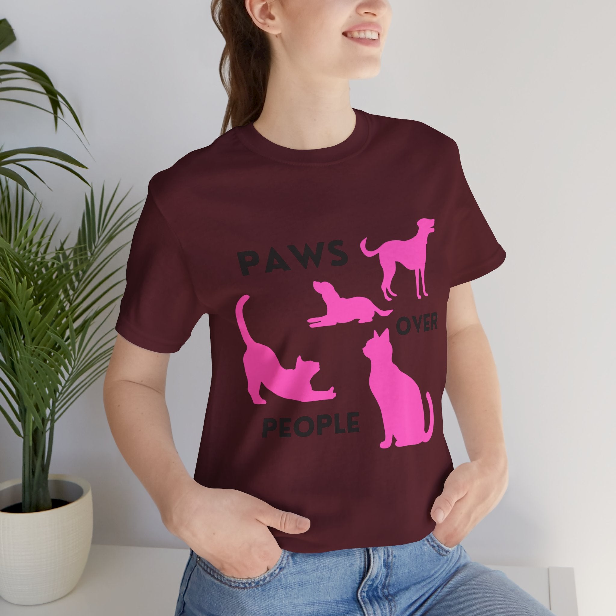 Paws Over People Tee — Pink Cats & Dogs Graphic T-Shirt