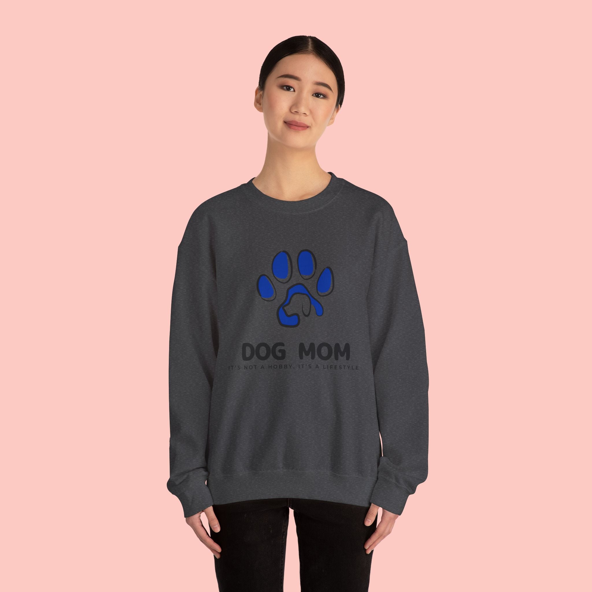 Dog Mom Crewneck Sweatshirt – Blue Paw Graphic "Dog Mom"