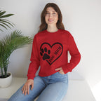 Dog Mom Heart Paw Sweatshirt — Women's Crewneck for Pet Lovers