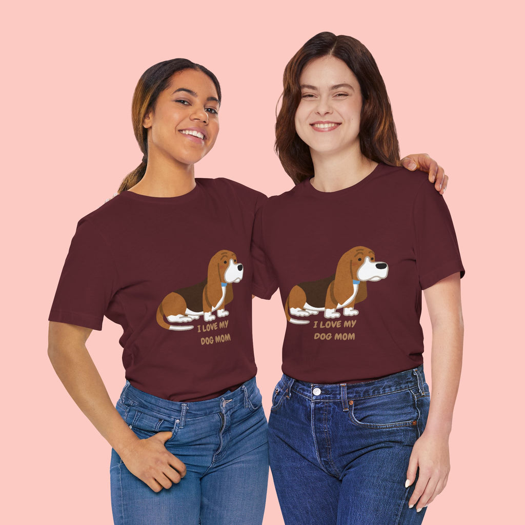 Dog Mom T‑Shirt — Cute Basset Hound I Love My Dog Mom Tee