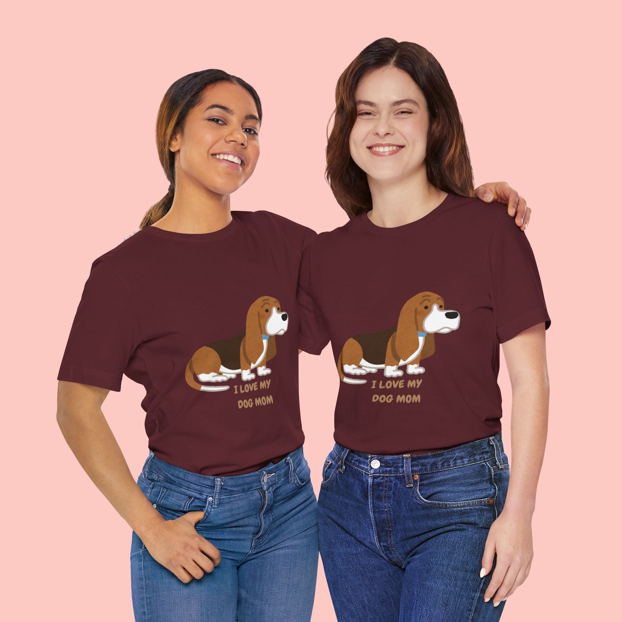 Dog Mom T‑Shirt — Cute Basset Hound I Love My Dog Mom Tee