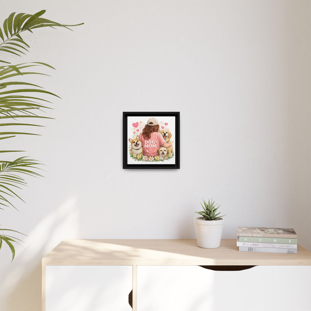 Dog Mom Canvas Print — Framed Matte Wall Art with Cute Dogs & Hearts