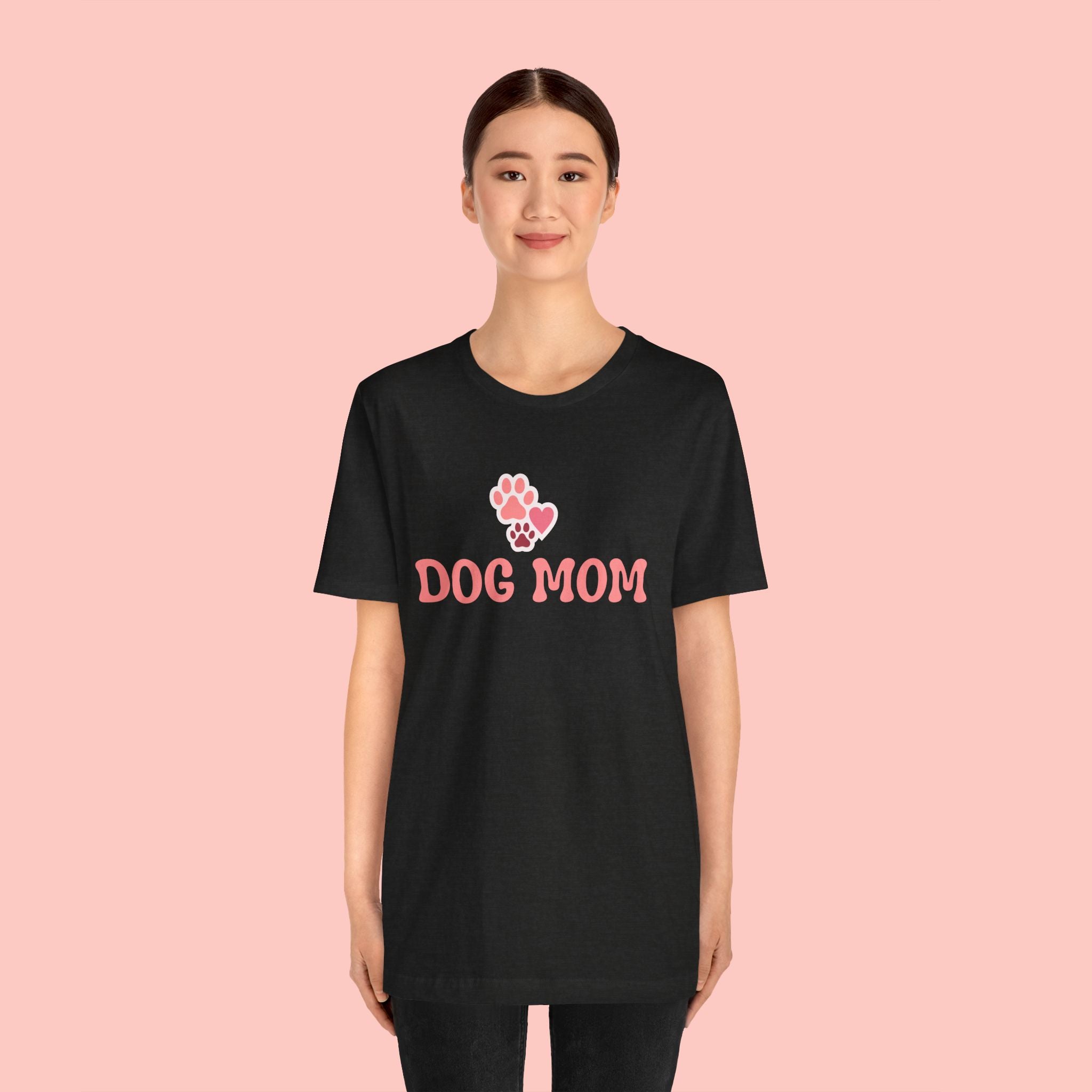 Dog Mom T-Shirt — Pink Paw Graphic Tee for Dog Lovers