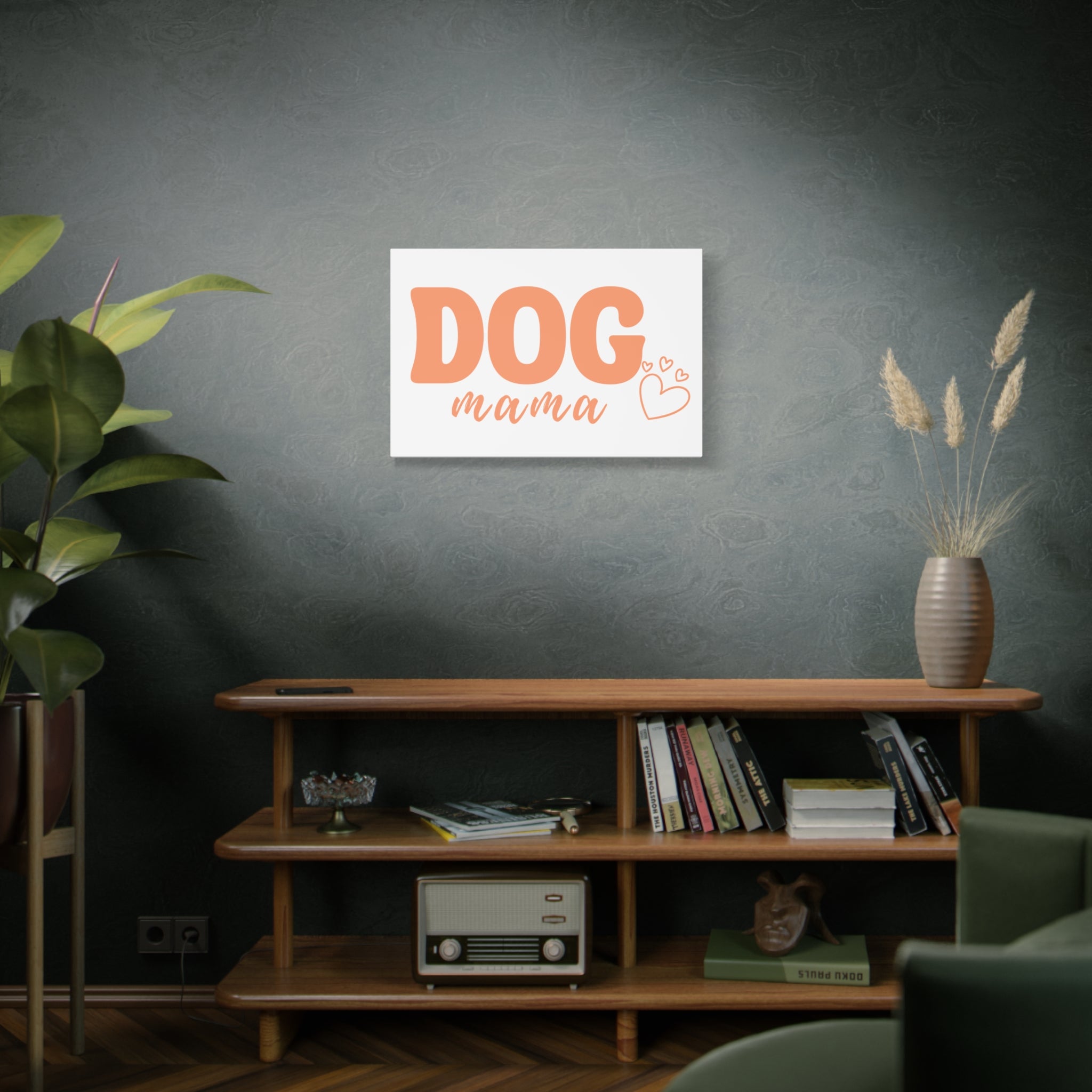 Dog Mama Matte Canvas Wall Art – Peach Script Pet Lover Decor