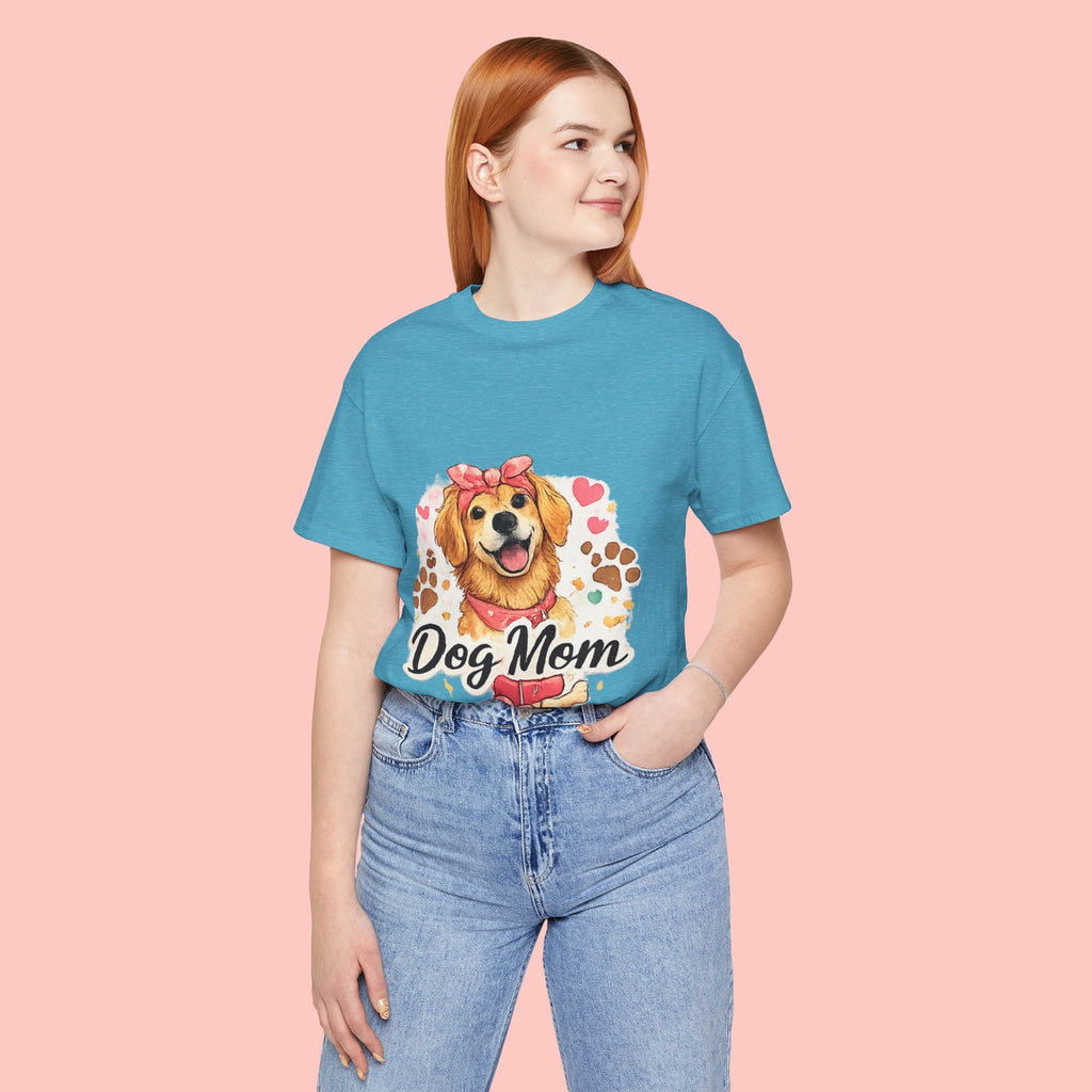 Dog Mom T-Shirt – Cute Golden Retriever Design with Hearts & Paw Prints