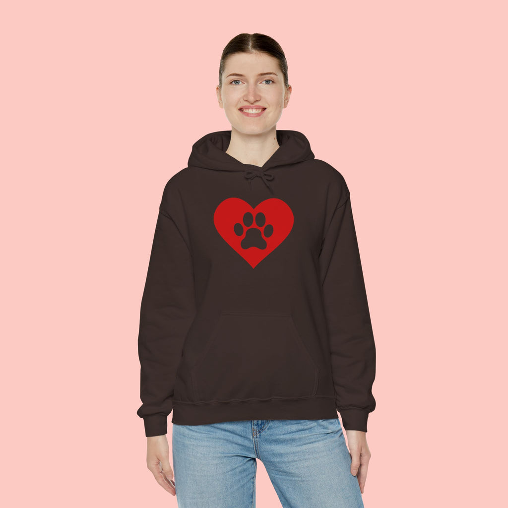 Heart Paw Hoodie — Cute Red Paw Print Animal Lover Sweatshirt