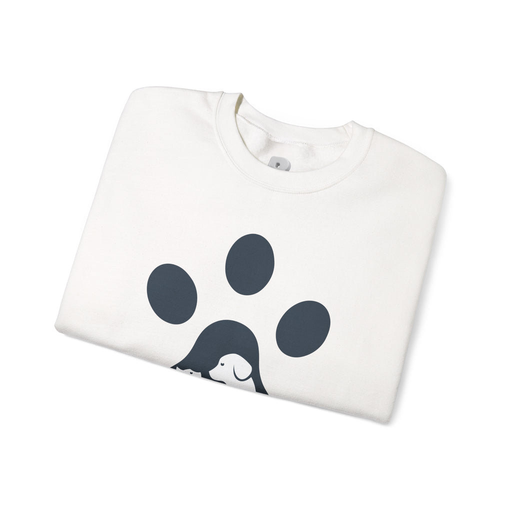 Dog Mom Crewneck Sweatshirt - Paw Print & Silhouette Graphic
