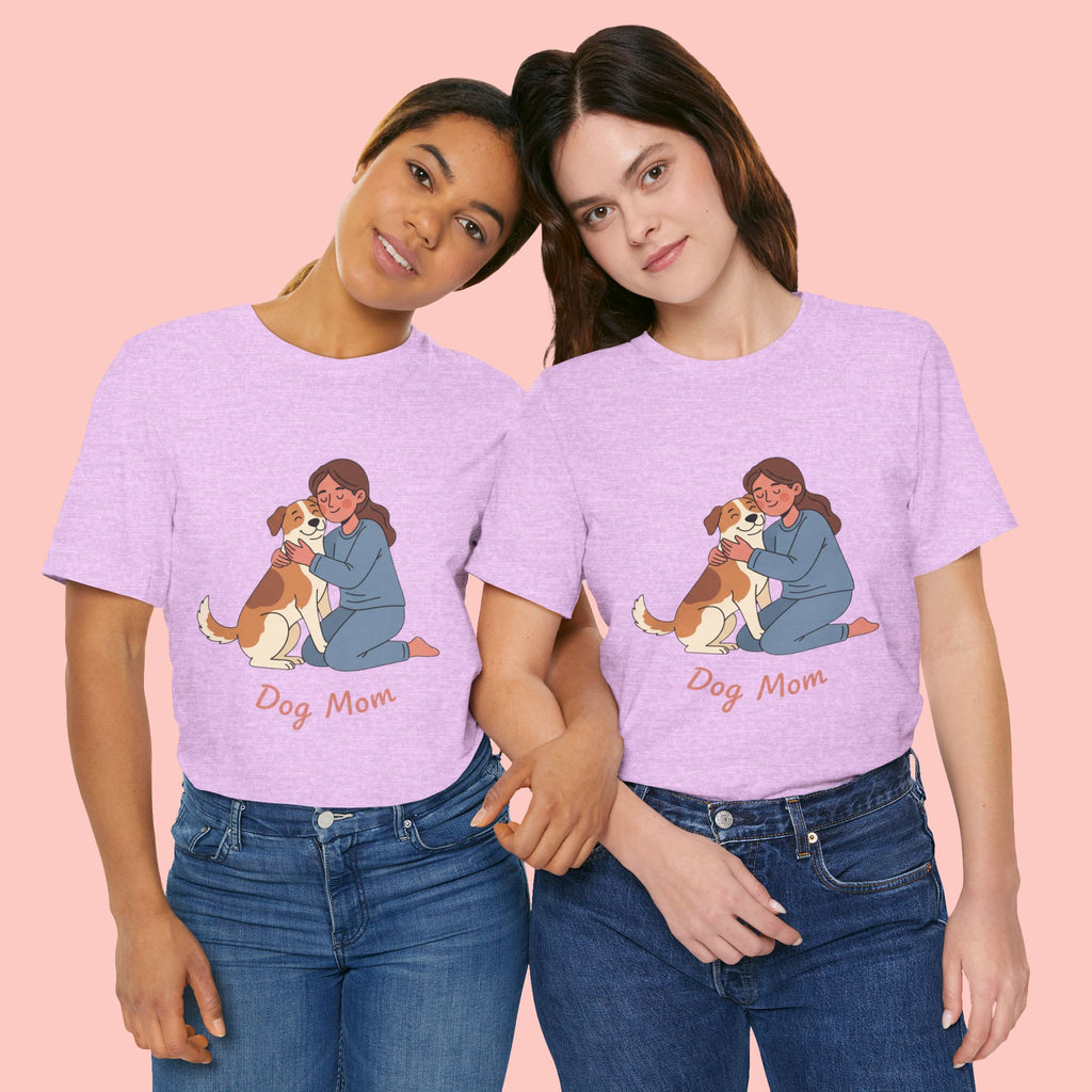 Dog Mom T‑Shirt — Cute Woman Hugging Dog Graphic Tee