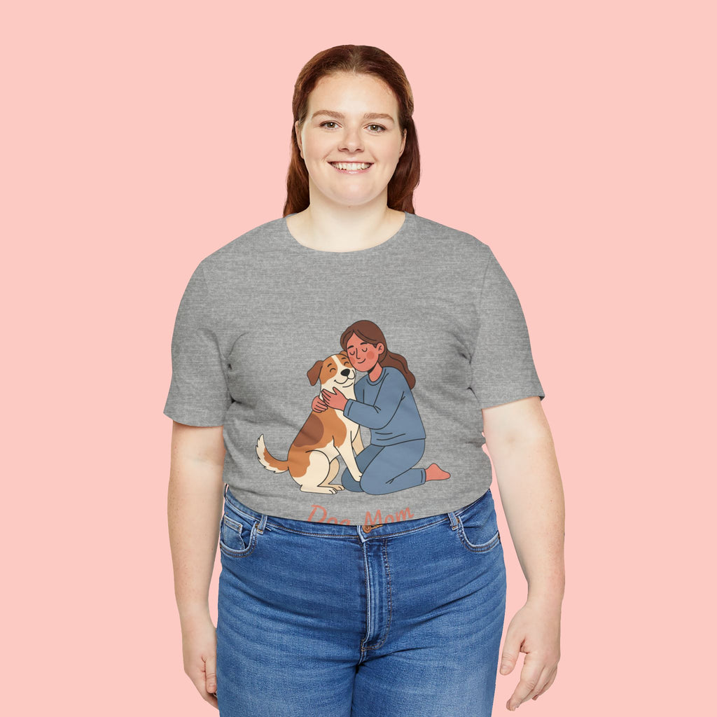 Dog Mom T‑Shirt — Cute Woman Hugging Dog Graphic Tee