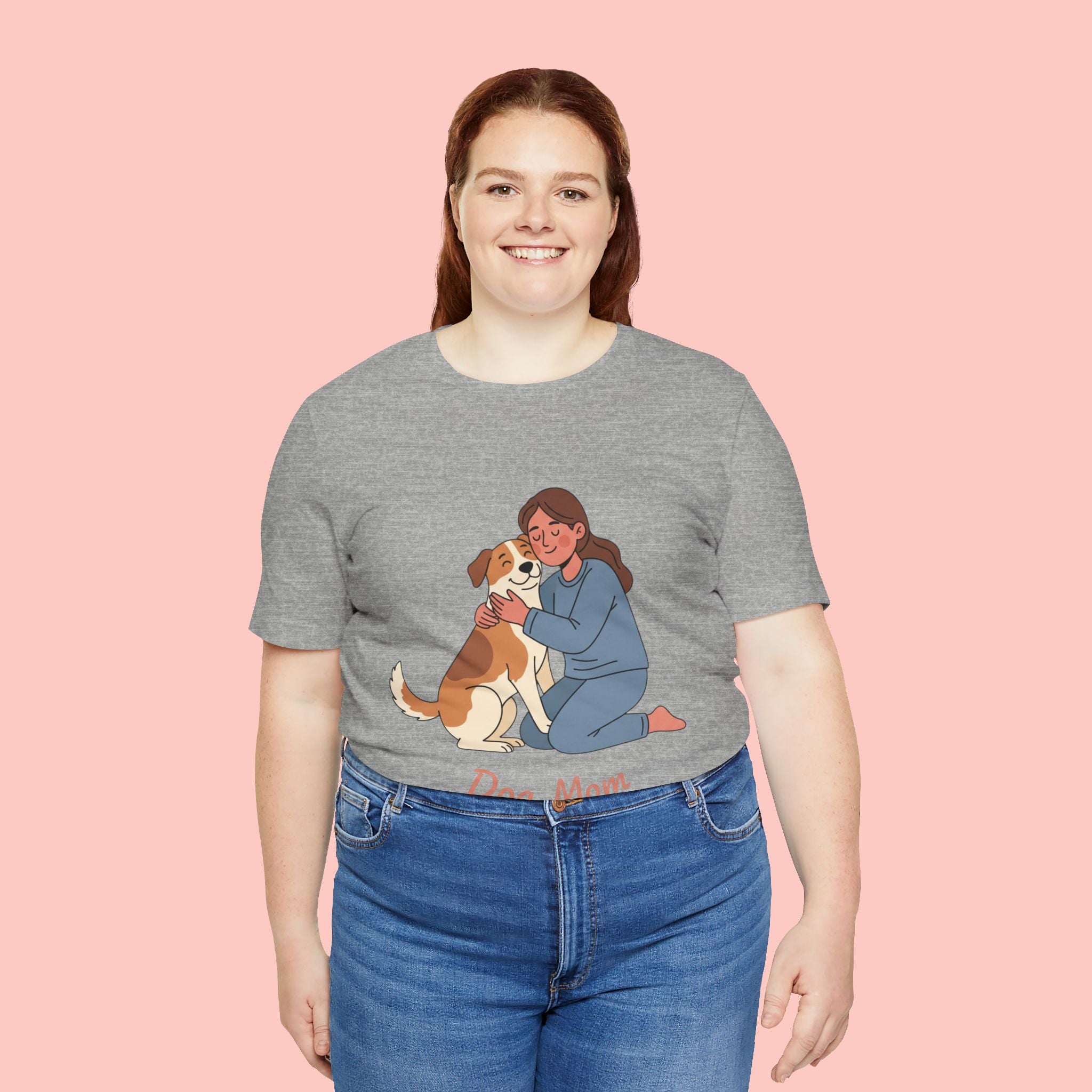 Dog Mom T‑Shirt — Cute Woman Hugging Dog Graphic Tee