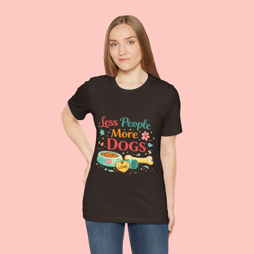 Less People More Dogs T-Shirt – Cute Dog Bowl & Bone Graphic Tee