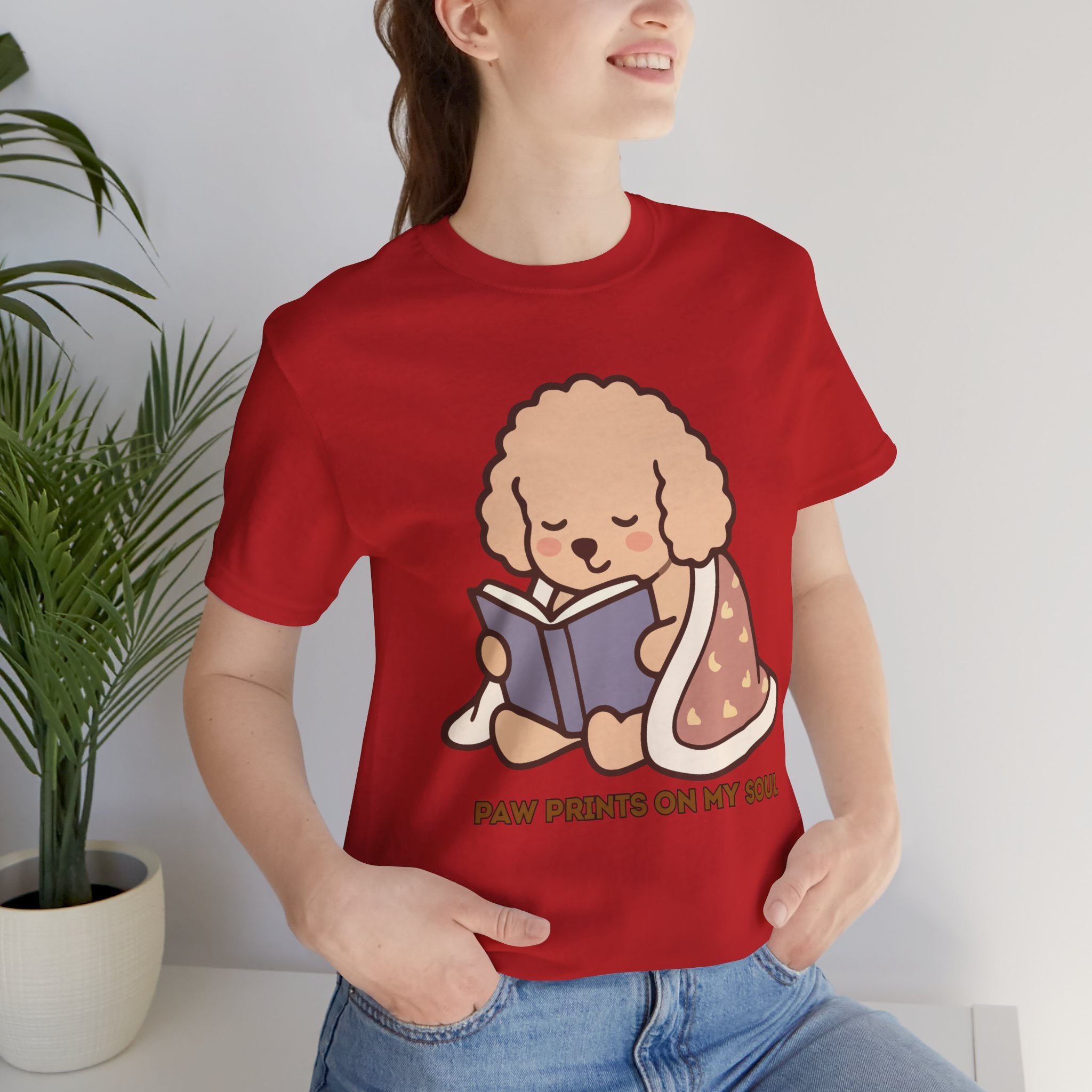 Paw Prints On My Soul T‑Shirt — Cute Reading Puppy Graphic Tee
