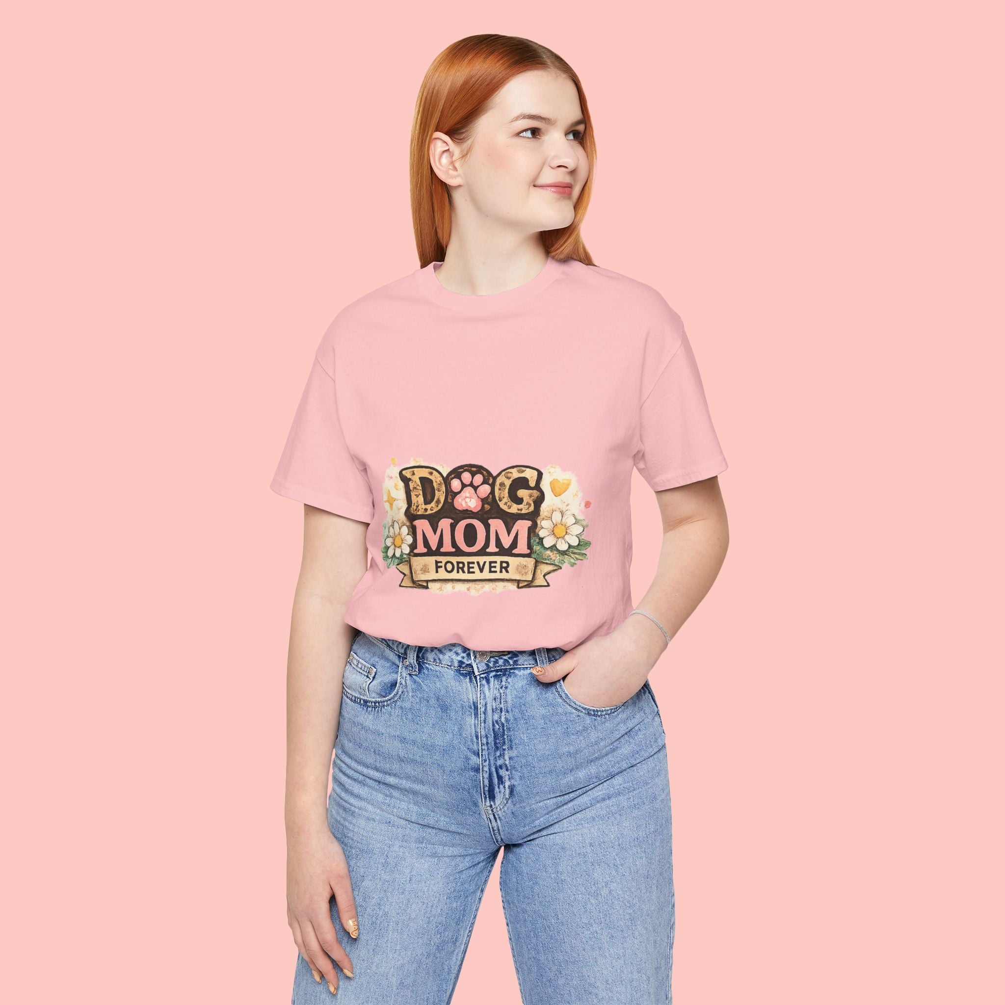 Dog Mom Forever T‑Shirt — Floral Paw Print Tee for Pet Lovers