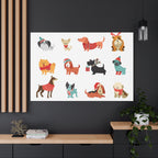Holiday Dogs Canvas Wall Art — Cute Dachshund, Pug & Mixed Breeds in Winter Sweaters